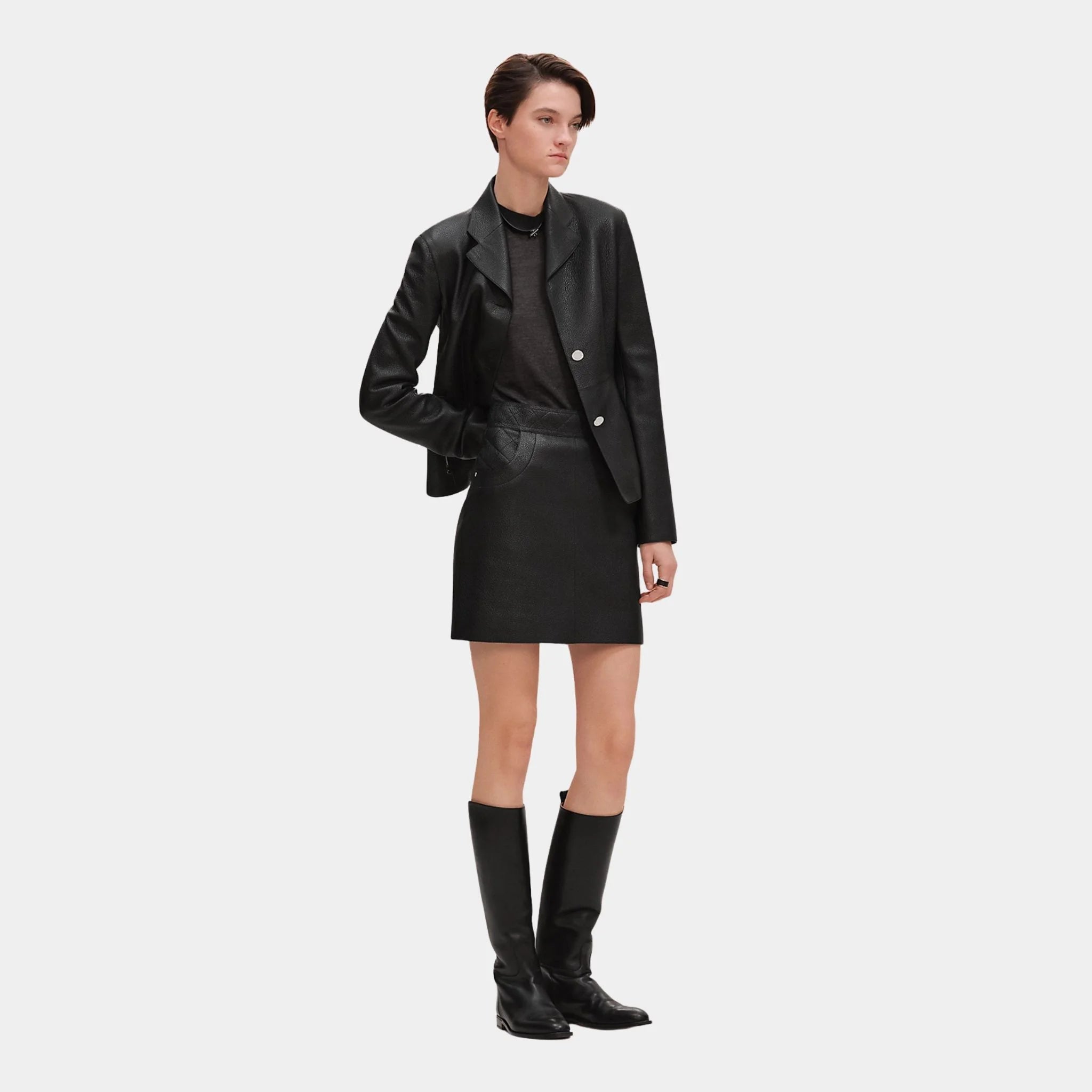 Mini Skirt in Washed Deer with Quilted Detail