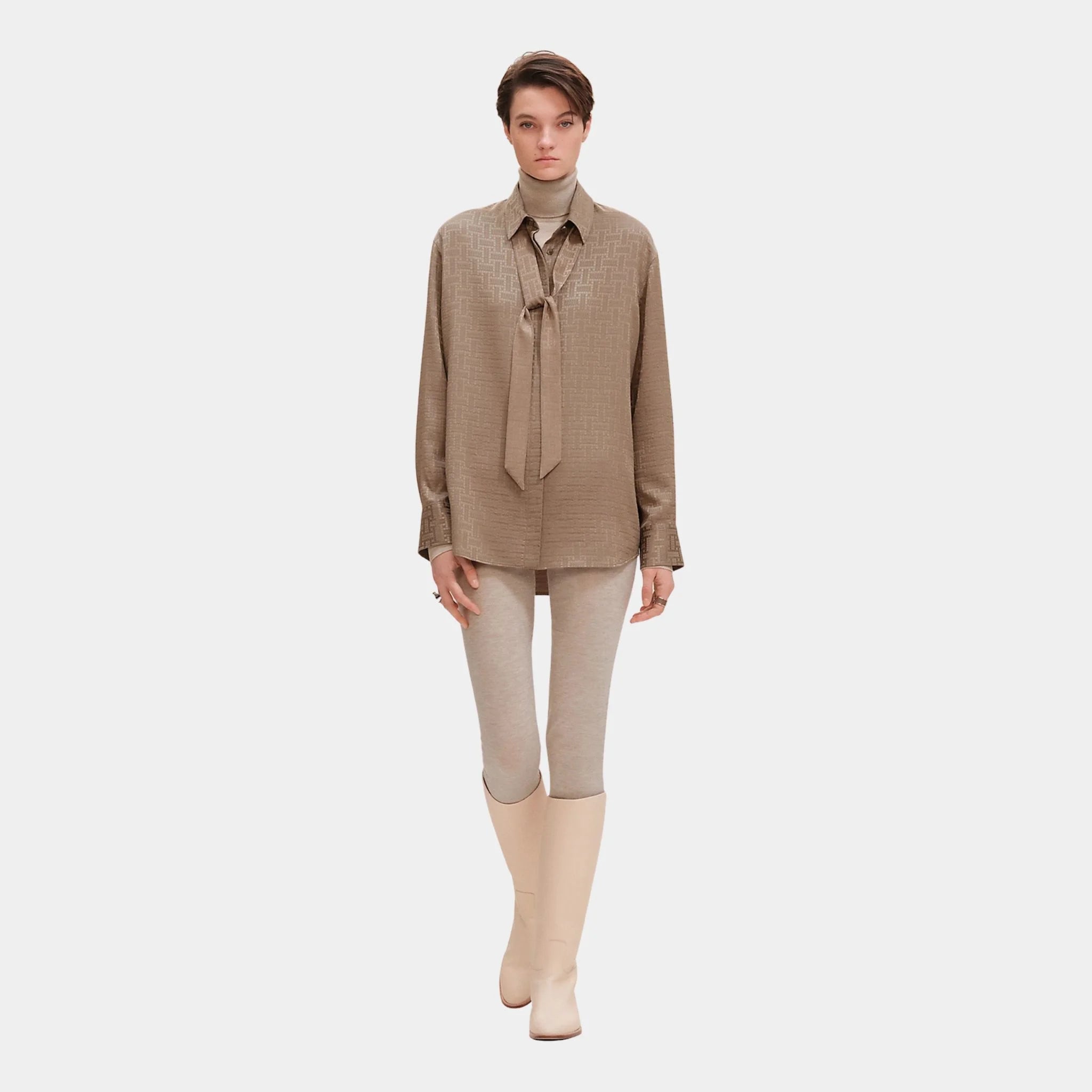 Mosaique Ascot Collar Shirt in Jacquard Silk
