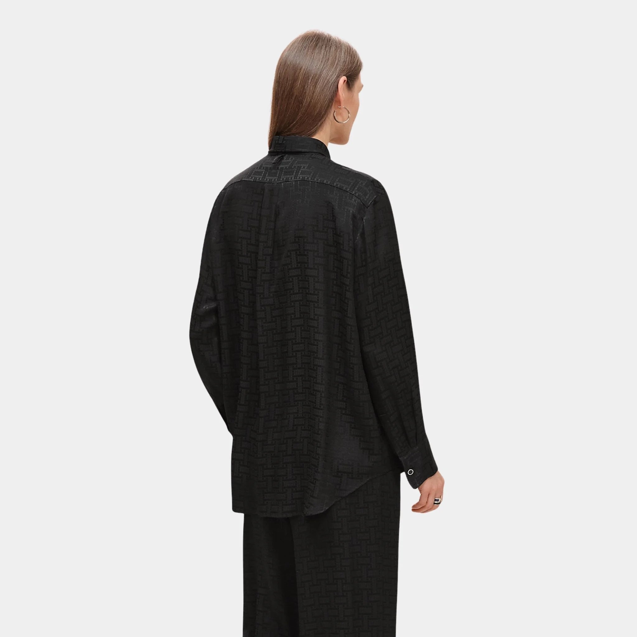 Mosaique Ascot Collar Shirt in Jacquard Silk