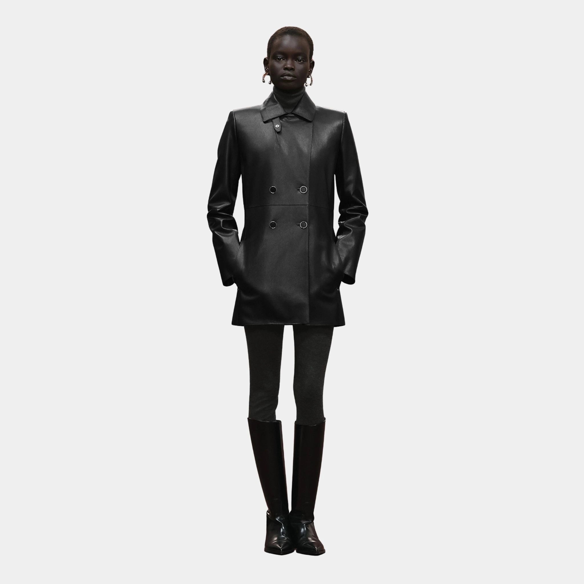Pea Coat in Grained Calfskin