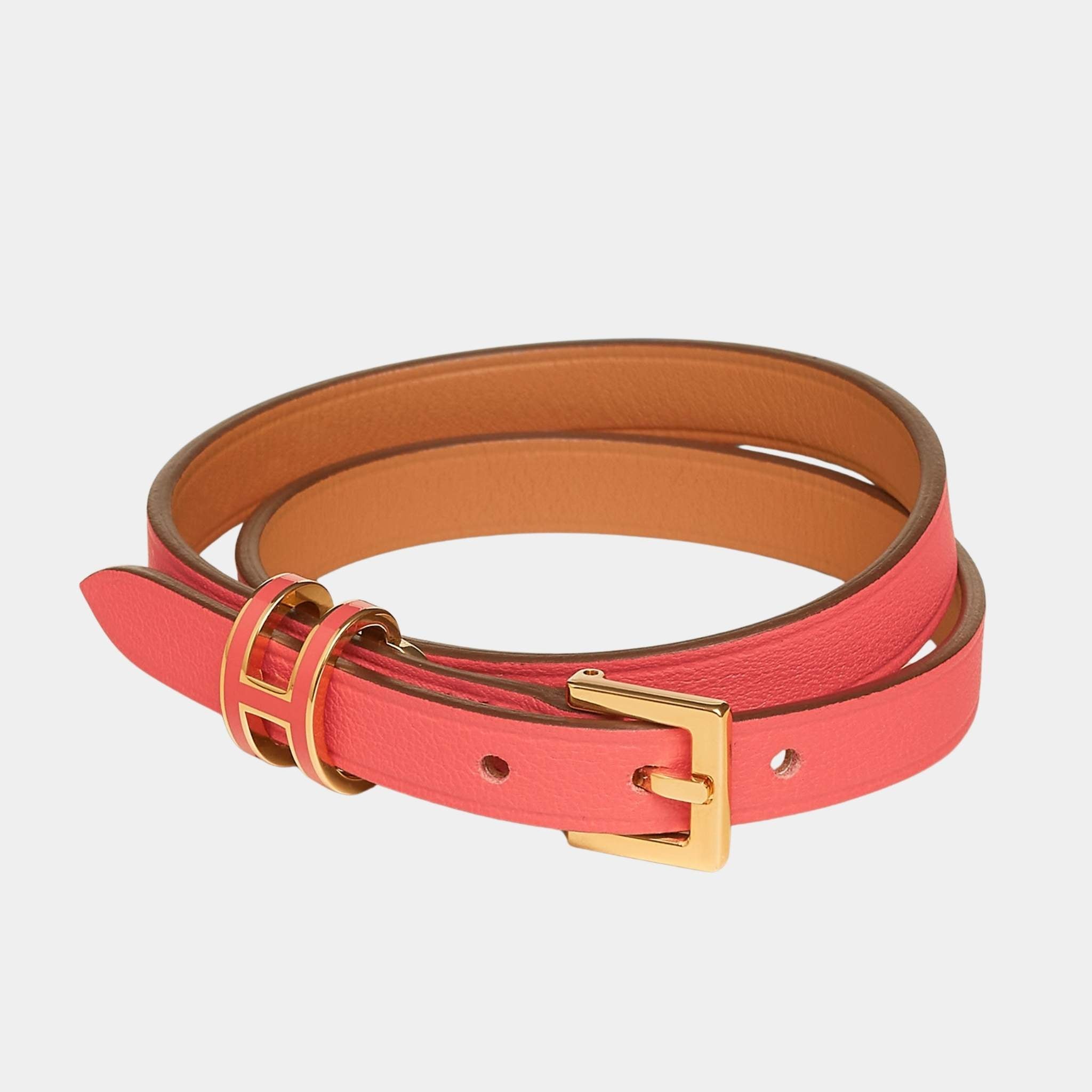 Pop H Double Tour Bracelet Swift Calfskin Gold Plated
