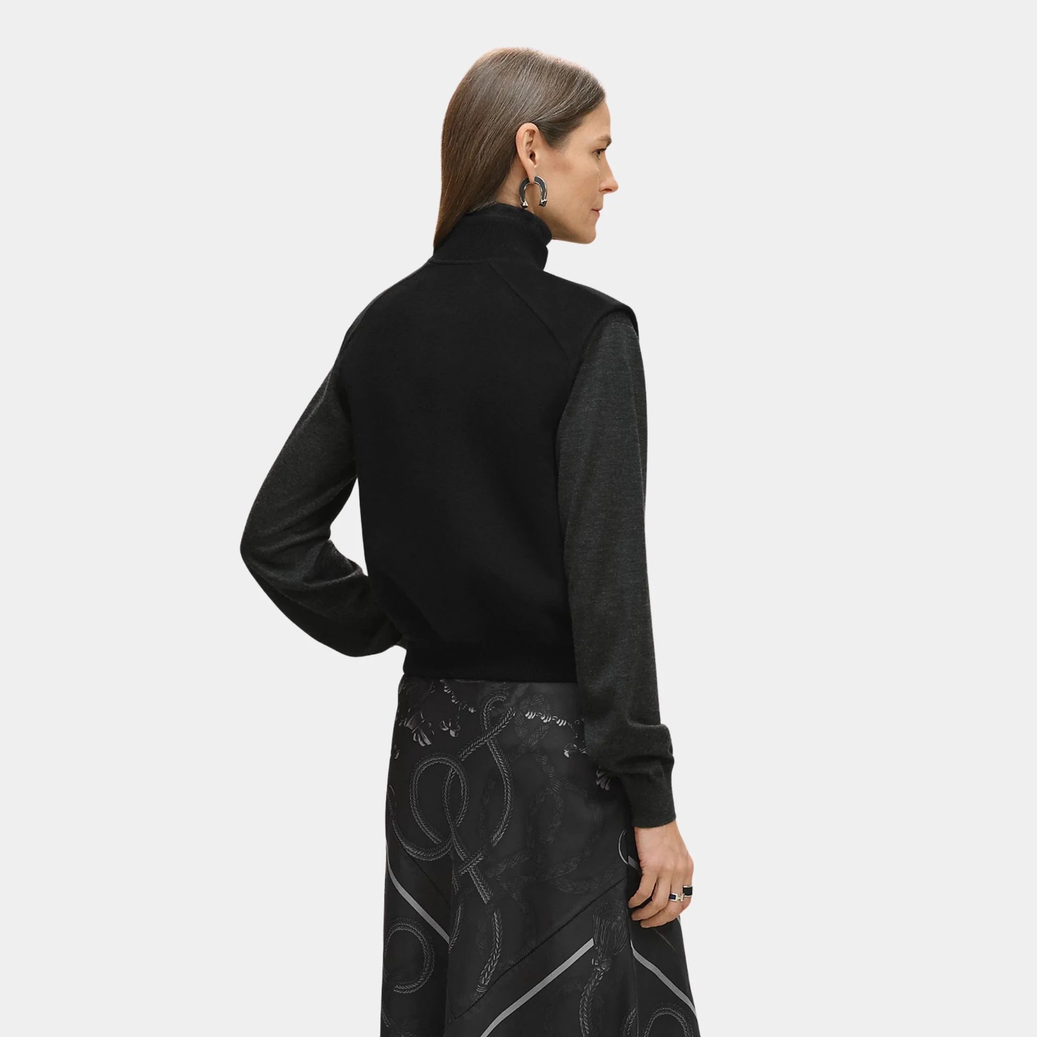 Sleeveless Short Bomber Jacket in Double-sided Cashmere