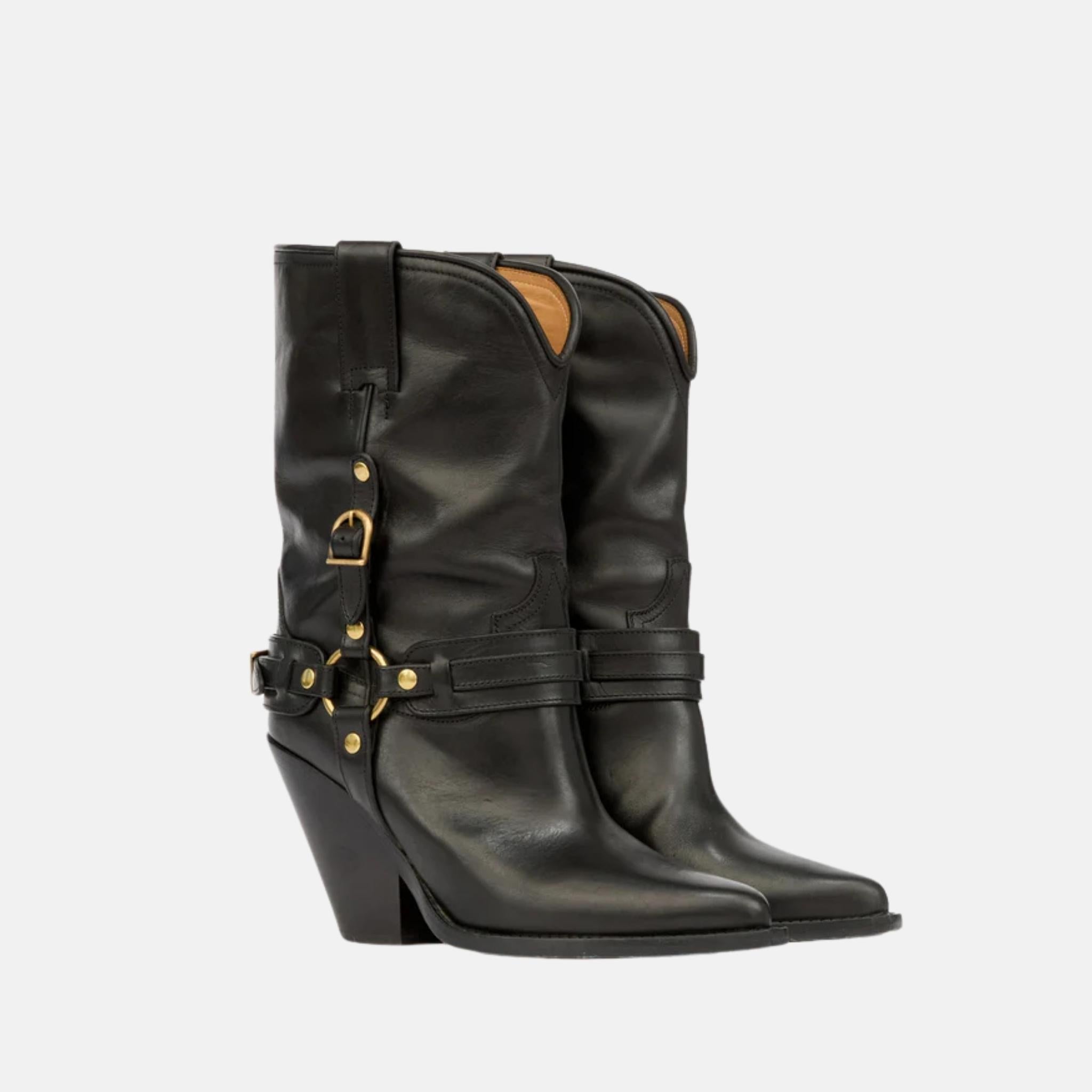 Lyka Cowboy Boots In Leather With Straps