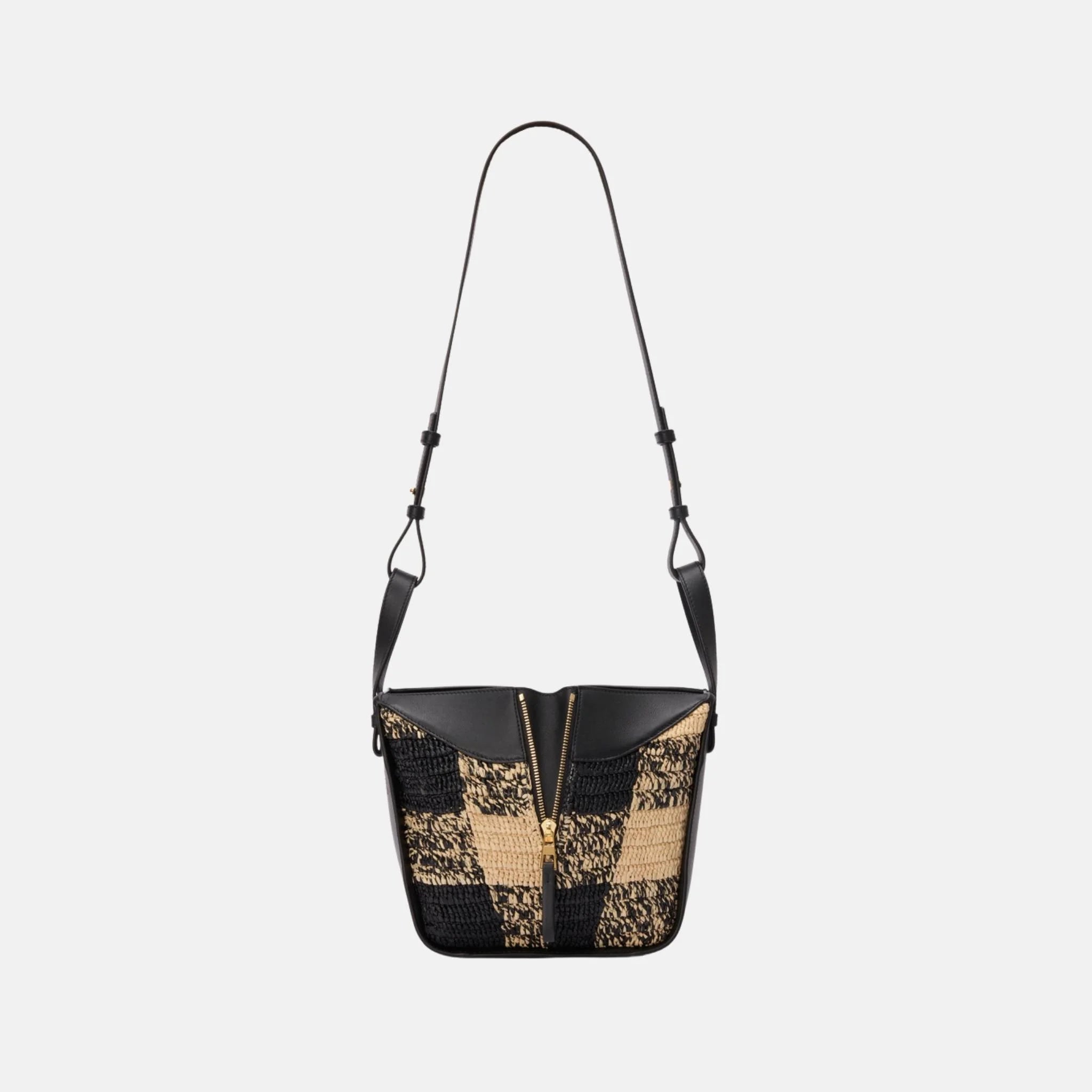 Compact Hammock Bag in Raffia and Calfskin