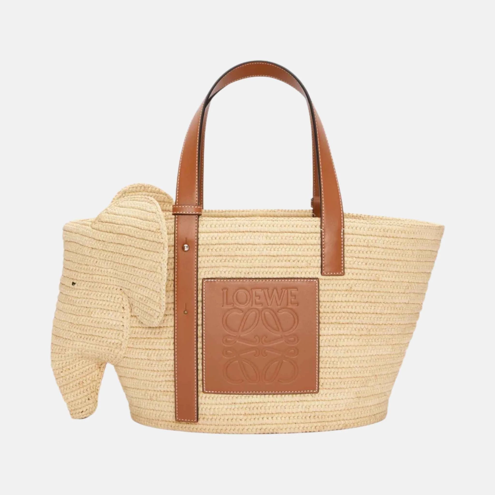 Elephant Basket in Raffia and Calfskin