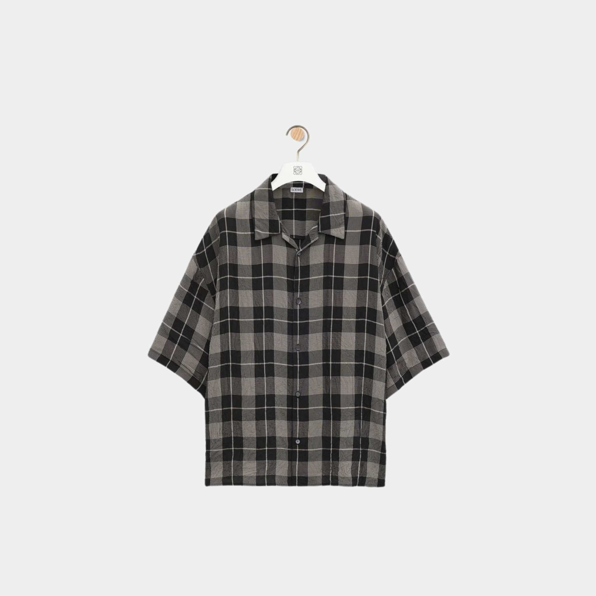 Short Sleeve Shirt in Viscose with Allover Check Pattern