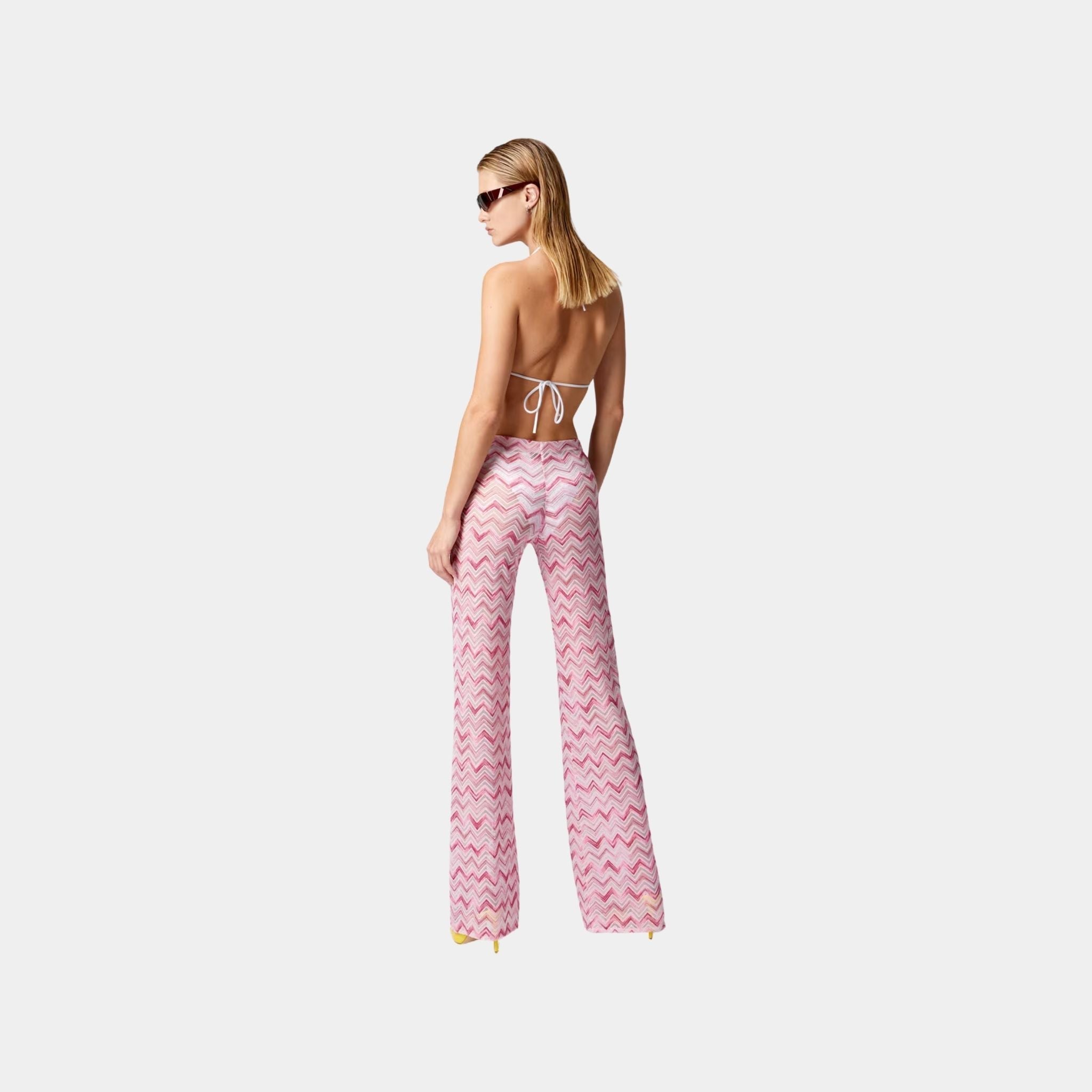 Flare Trousers In Slub Zigzag Viscose Blend