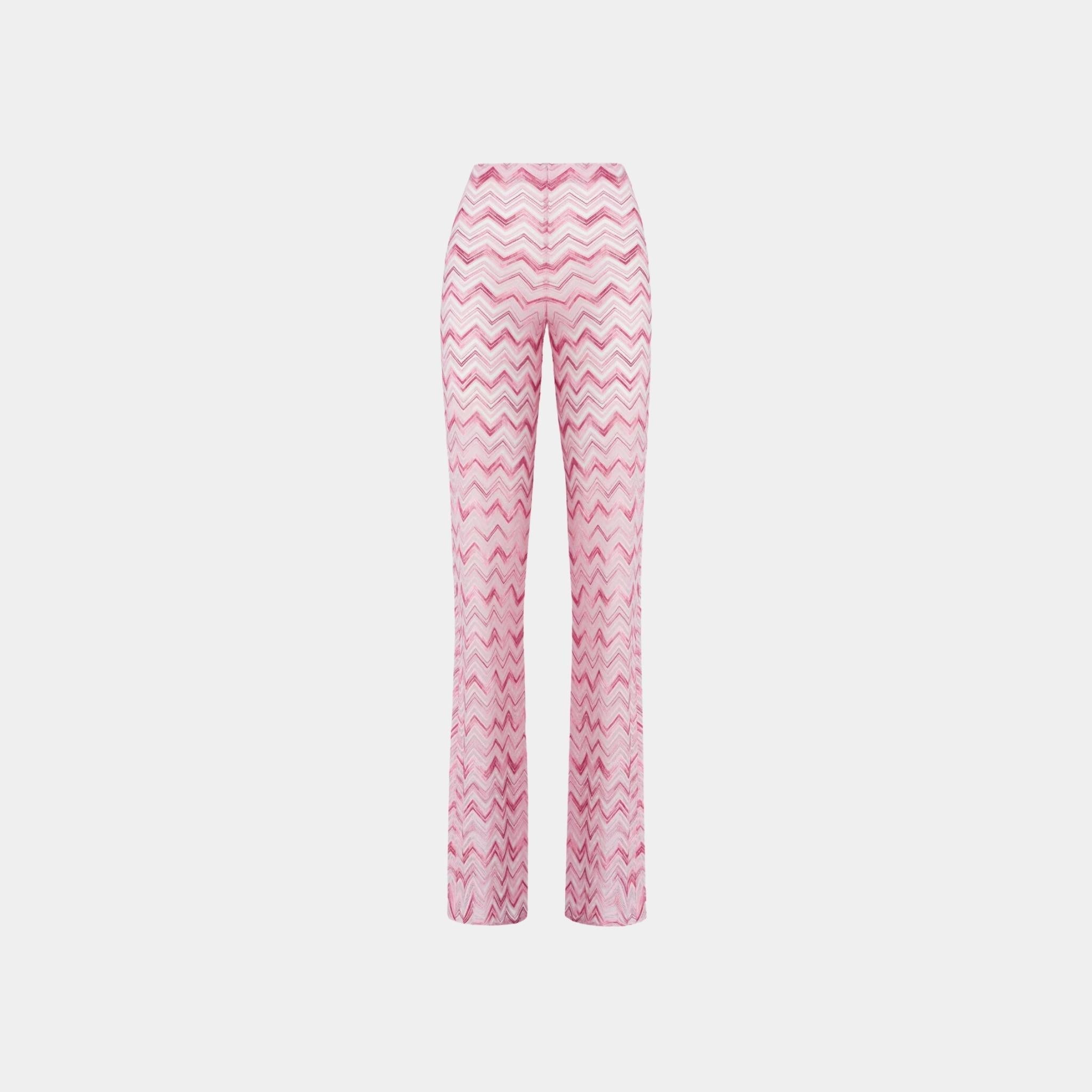 Flare Trousers In Slub Zigzag Viscose Blend
