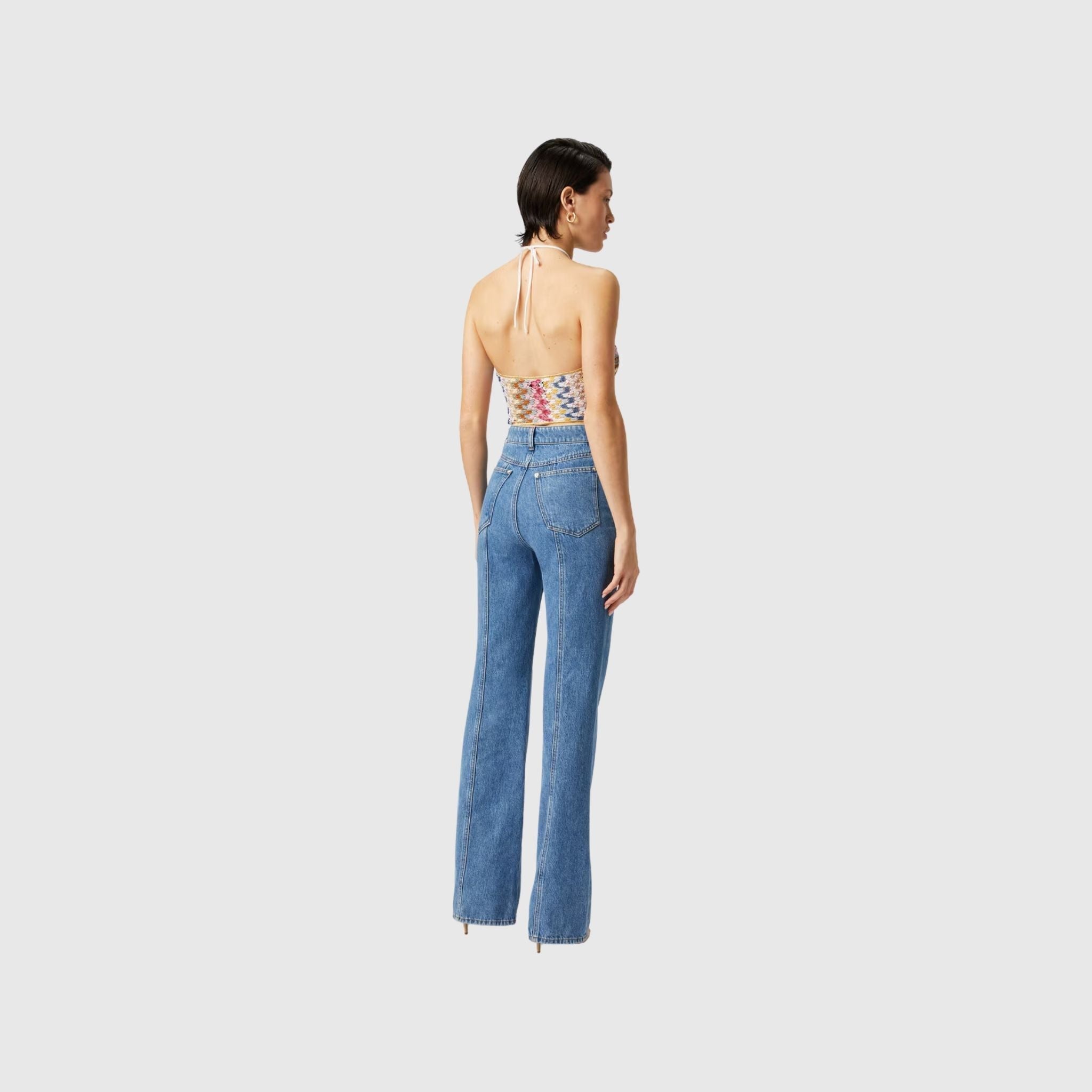 Lame Viscose Lace Top With Halter Neckline