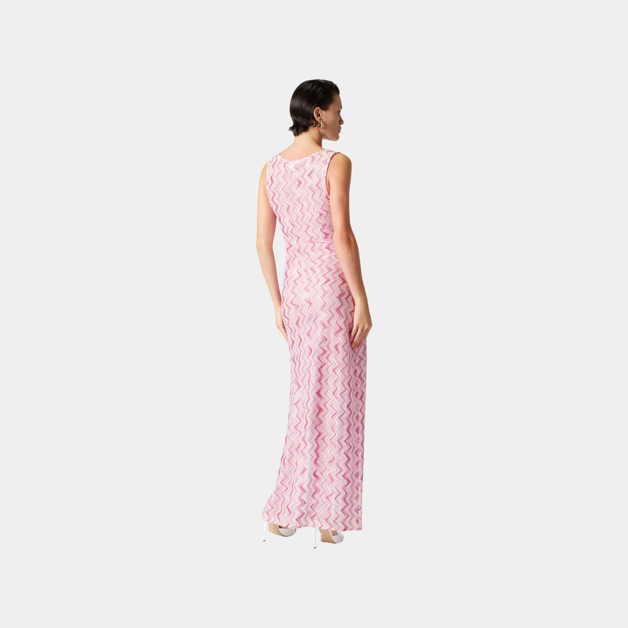 Long Cover Up Dress In Slub Zigzag Viscose Blend