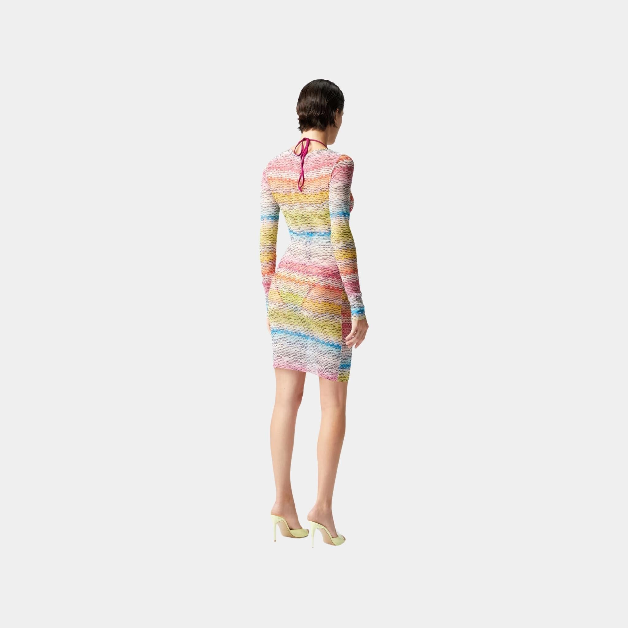 Long Sleeved Dress In Printed Tulle