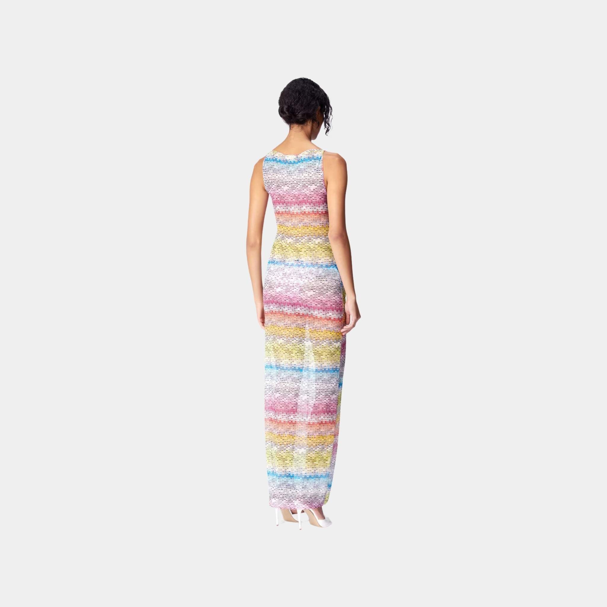 Long Sleeveless Dress In Printed Tulle