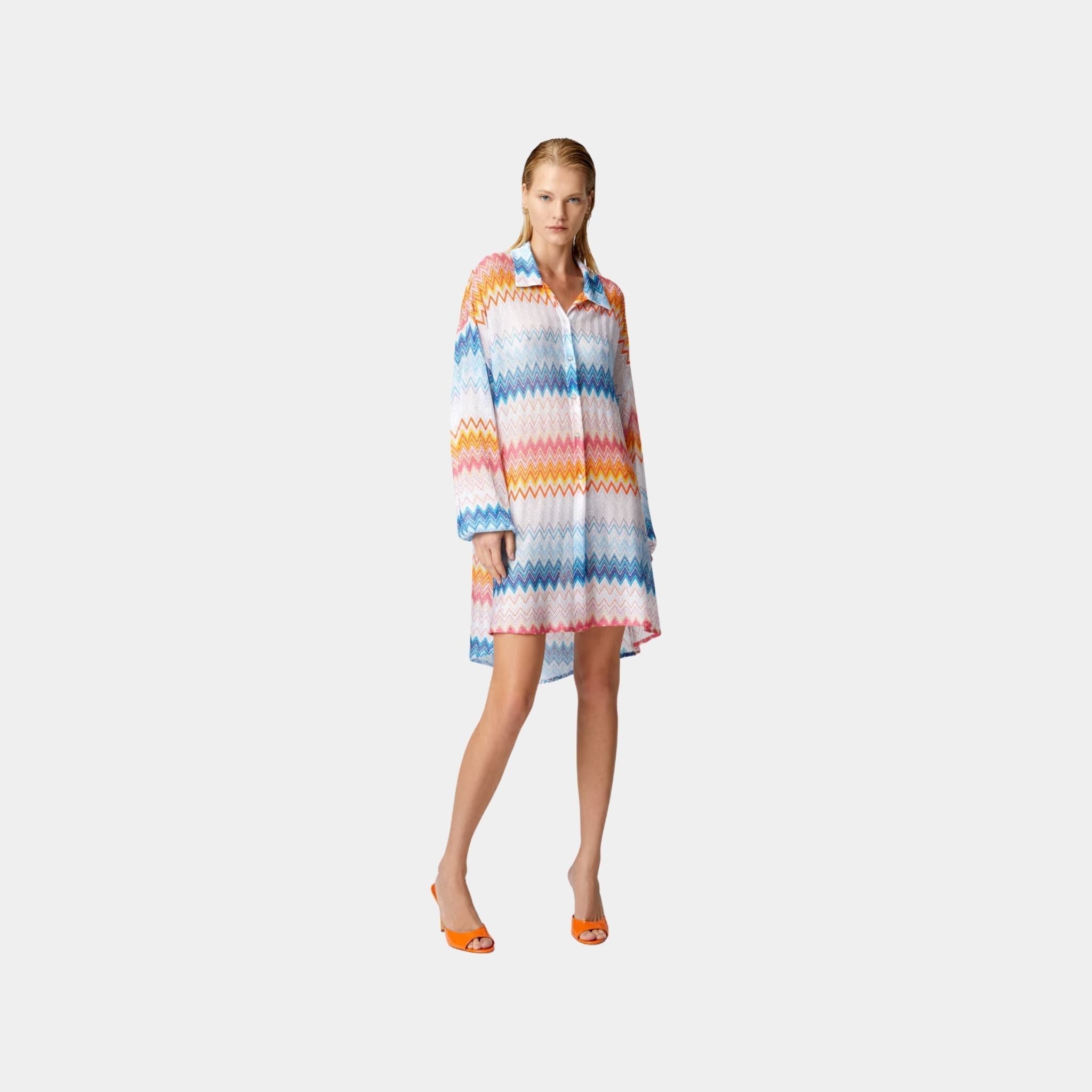 Oversized Shirt In Zigzag Lame Viscose Blend