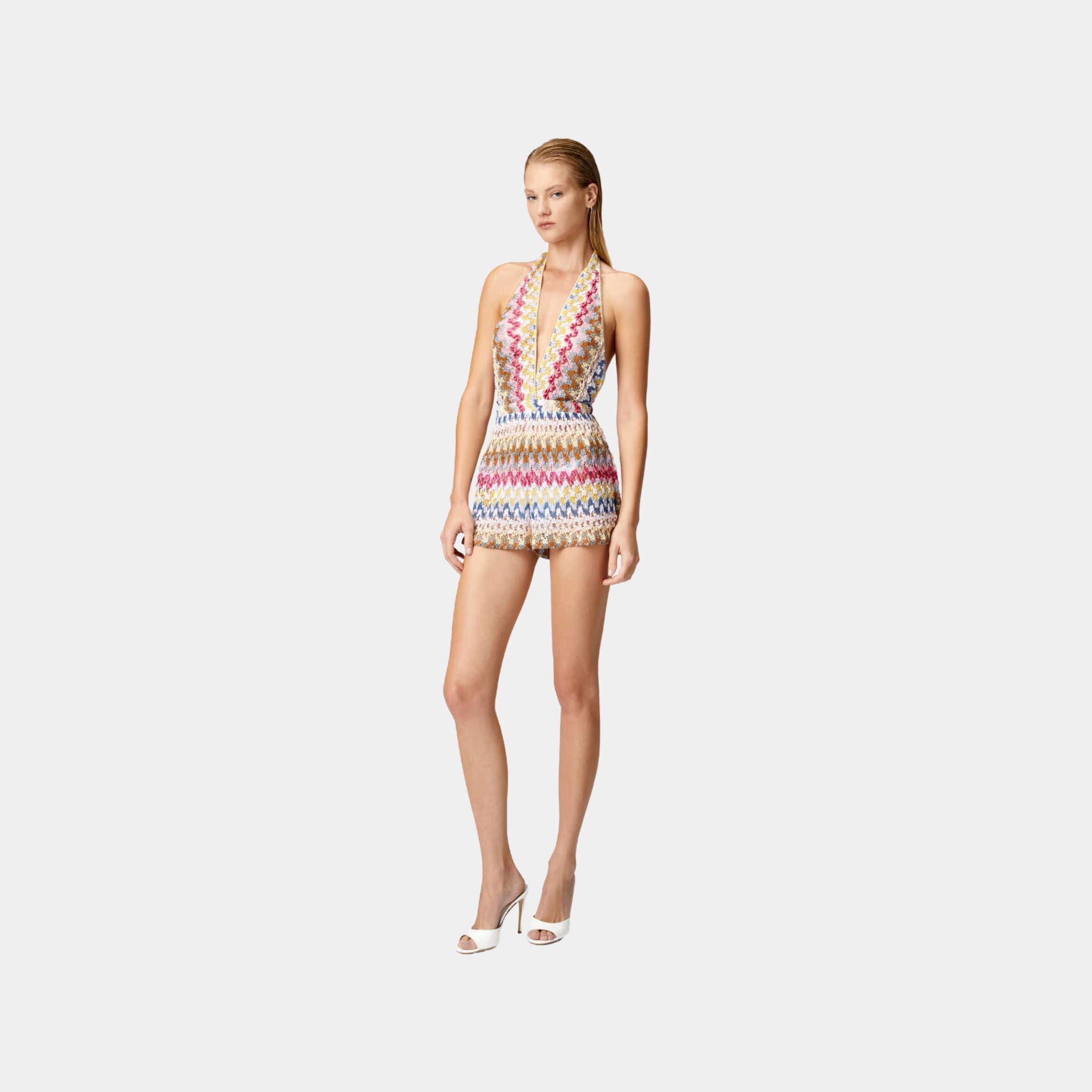 Short Jumpsuit In Lame Viscose Lace