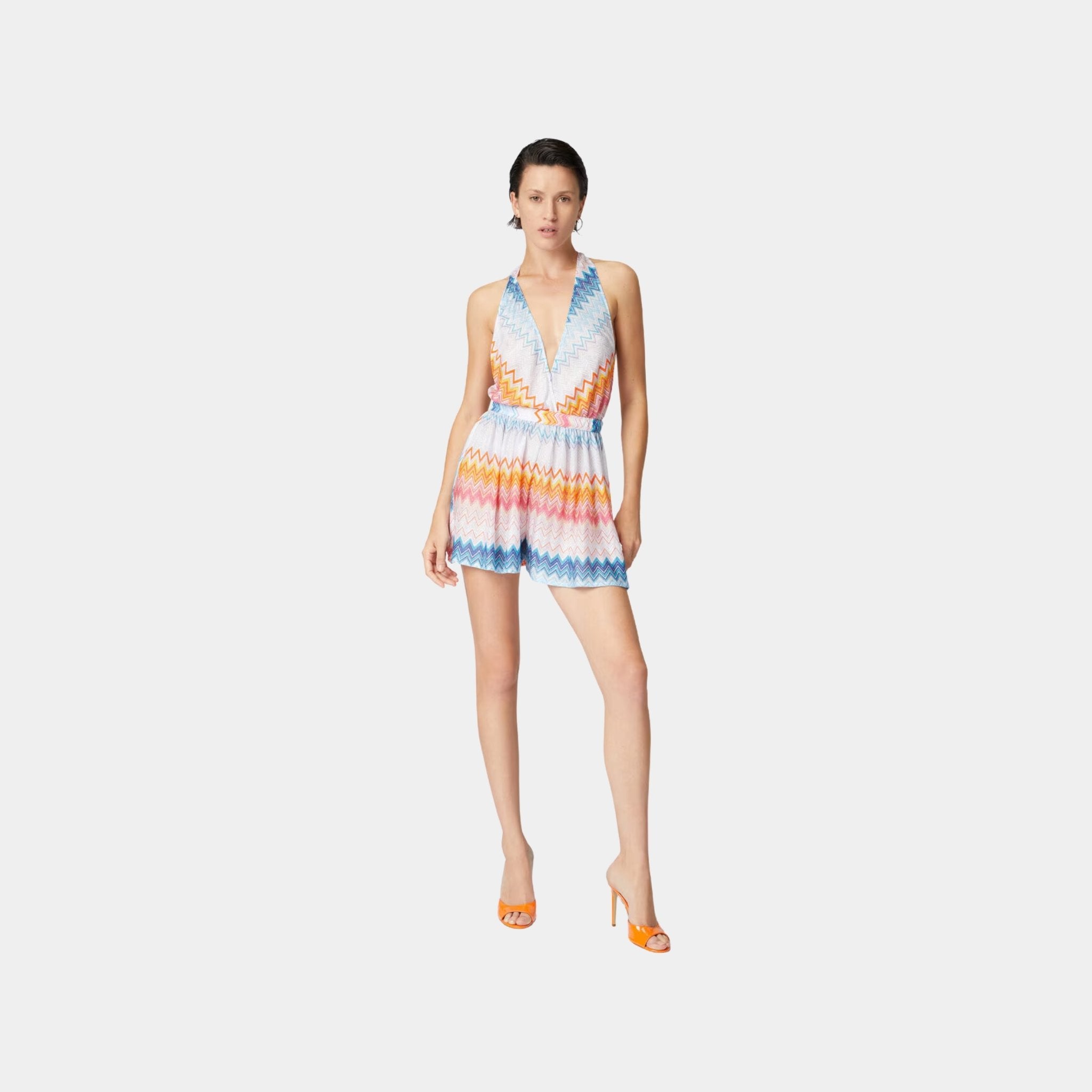 Short Jumpsuit In Viscose Blend Zigzag Lame