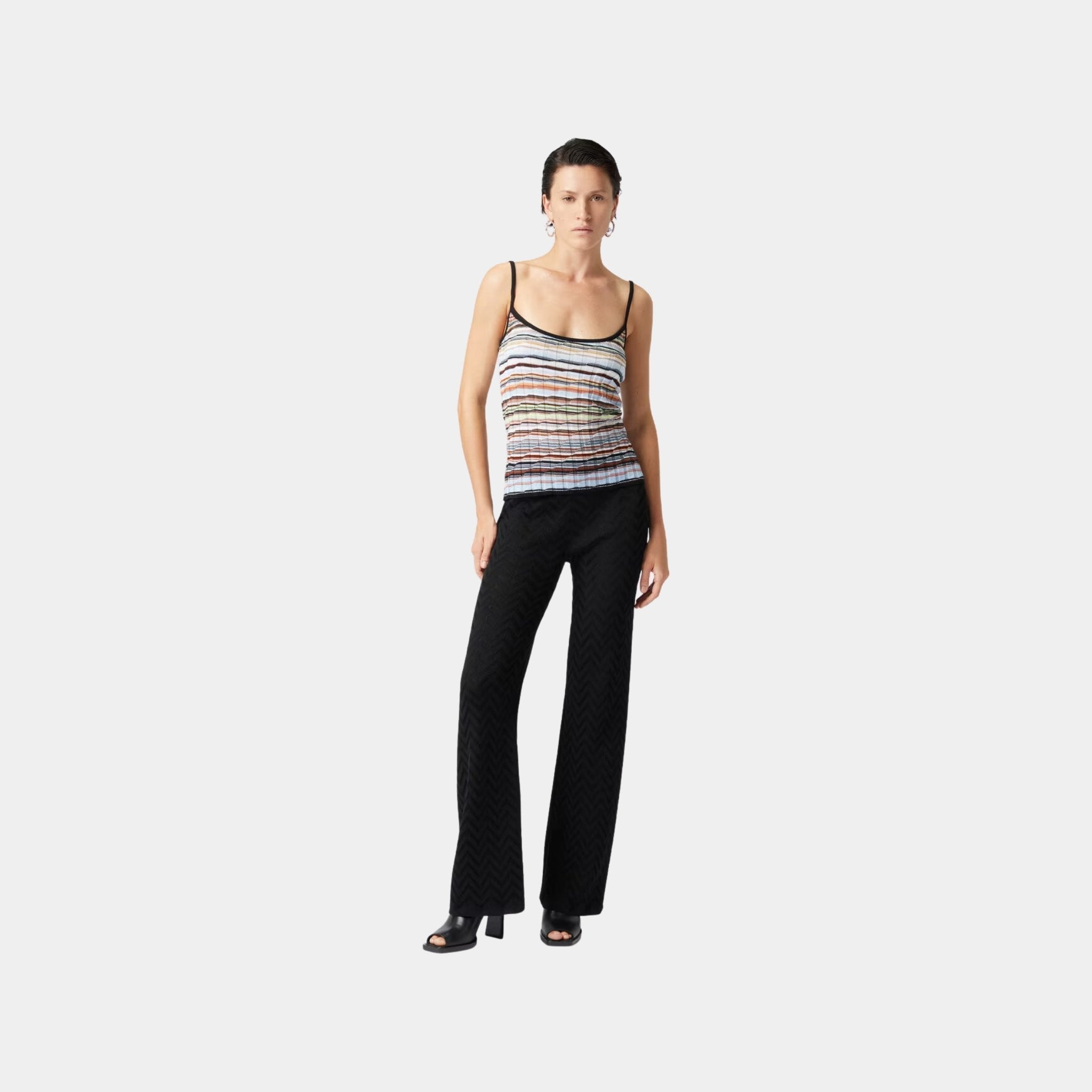 Tonal Chevron Pattern Straight Trousers