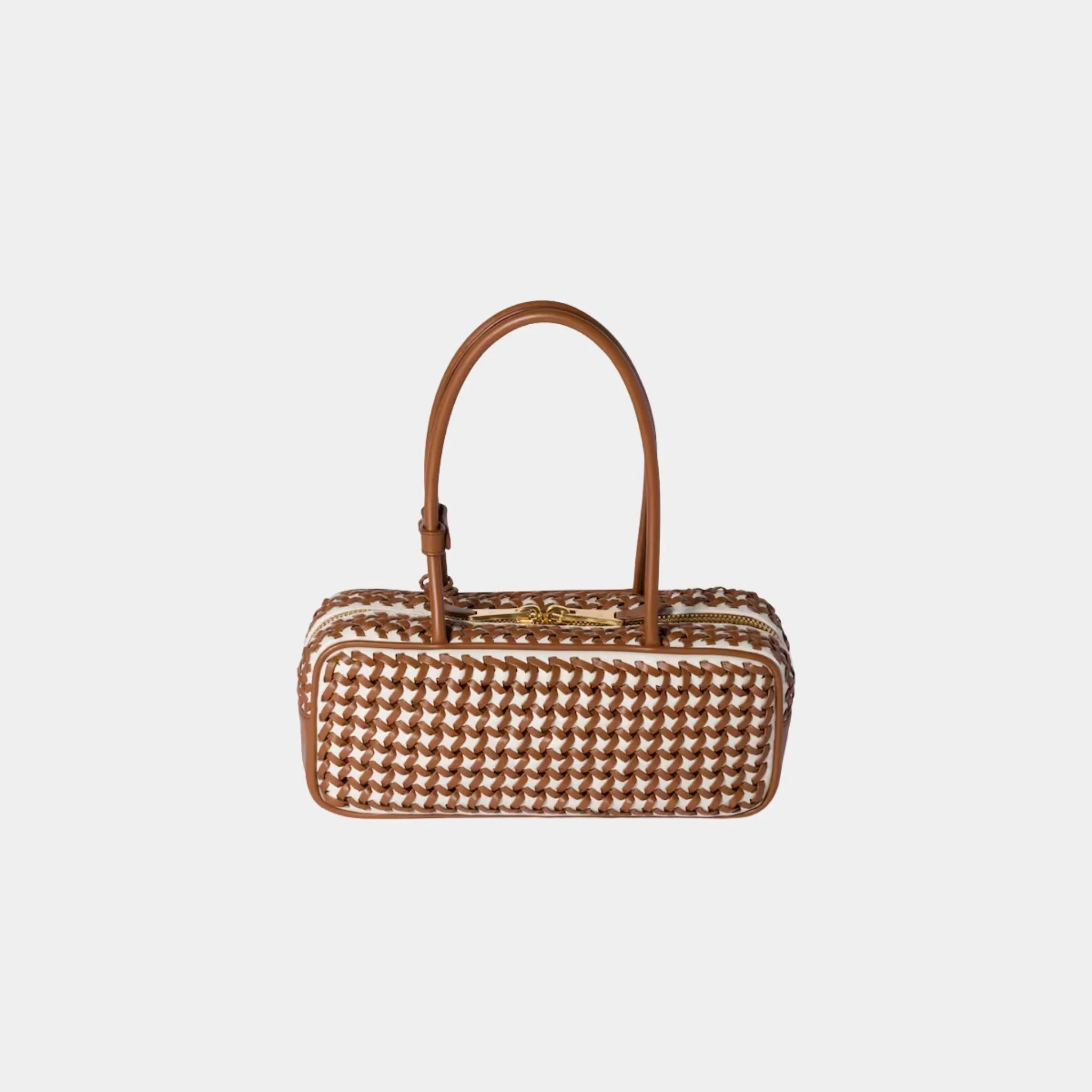 Beau Calfskin Leather Bag with Two-tone Motif