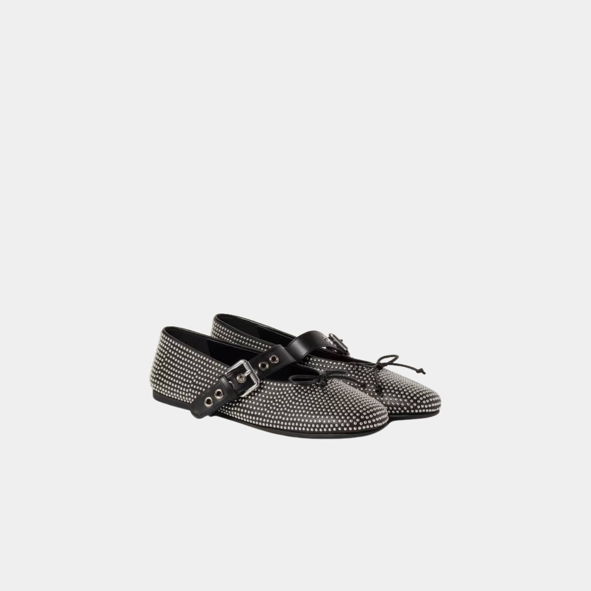 Calf Leather Ballerina Flats With Studs