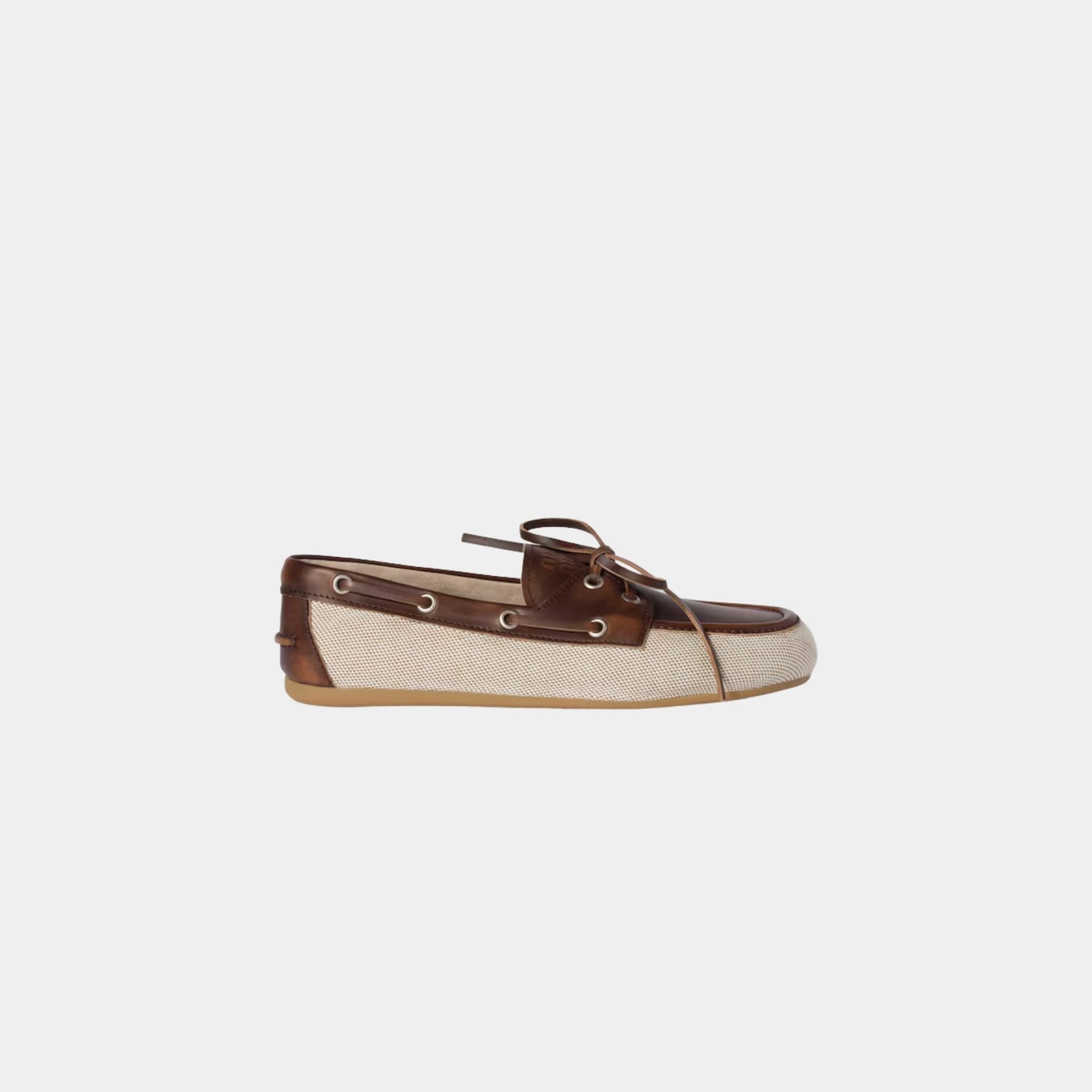 Canvas and Bleached Leather Boat Shoes