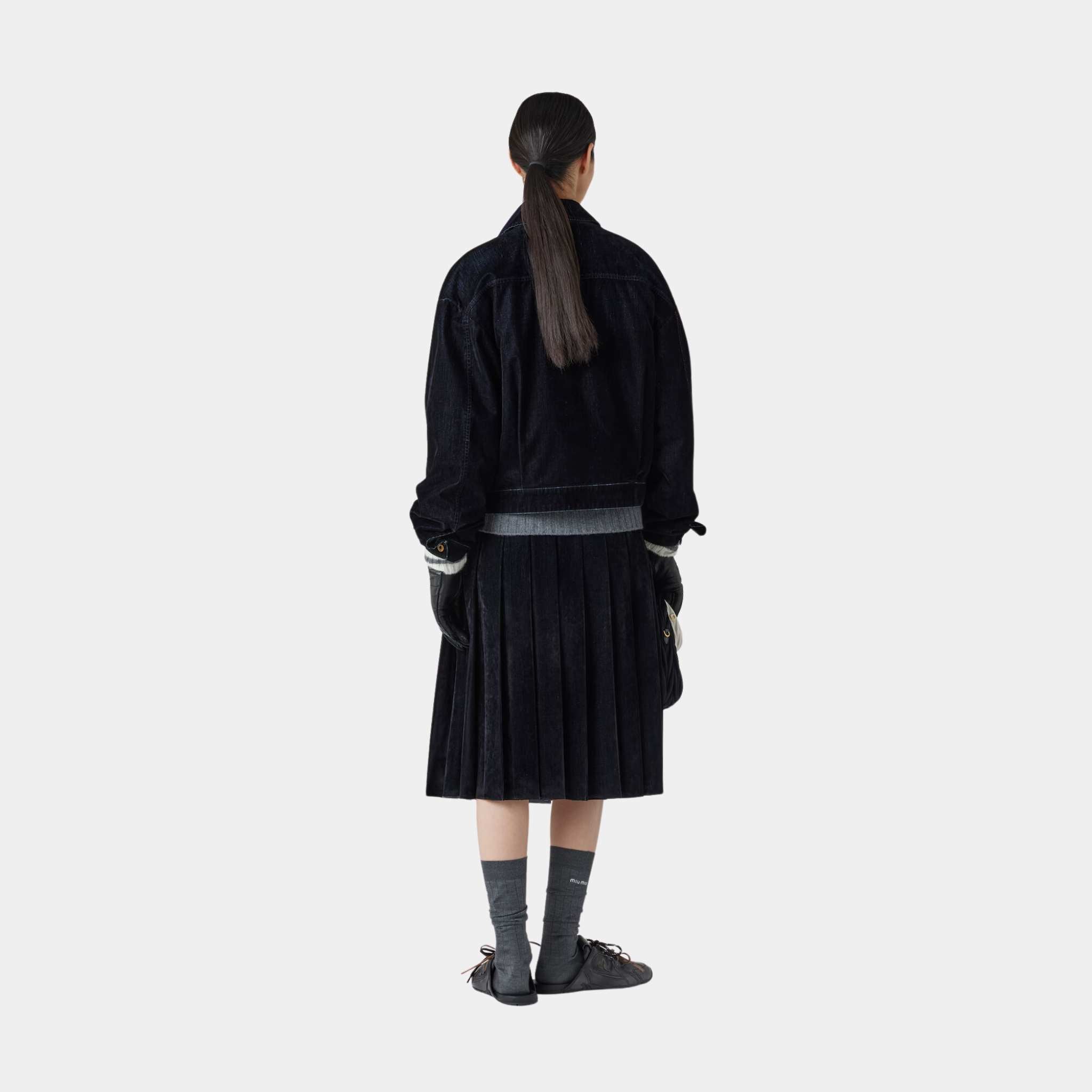 Flocked Chambray Blouson Jacket Black