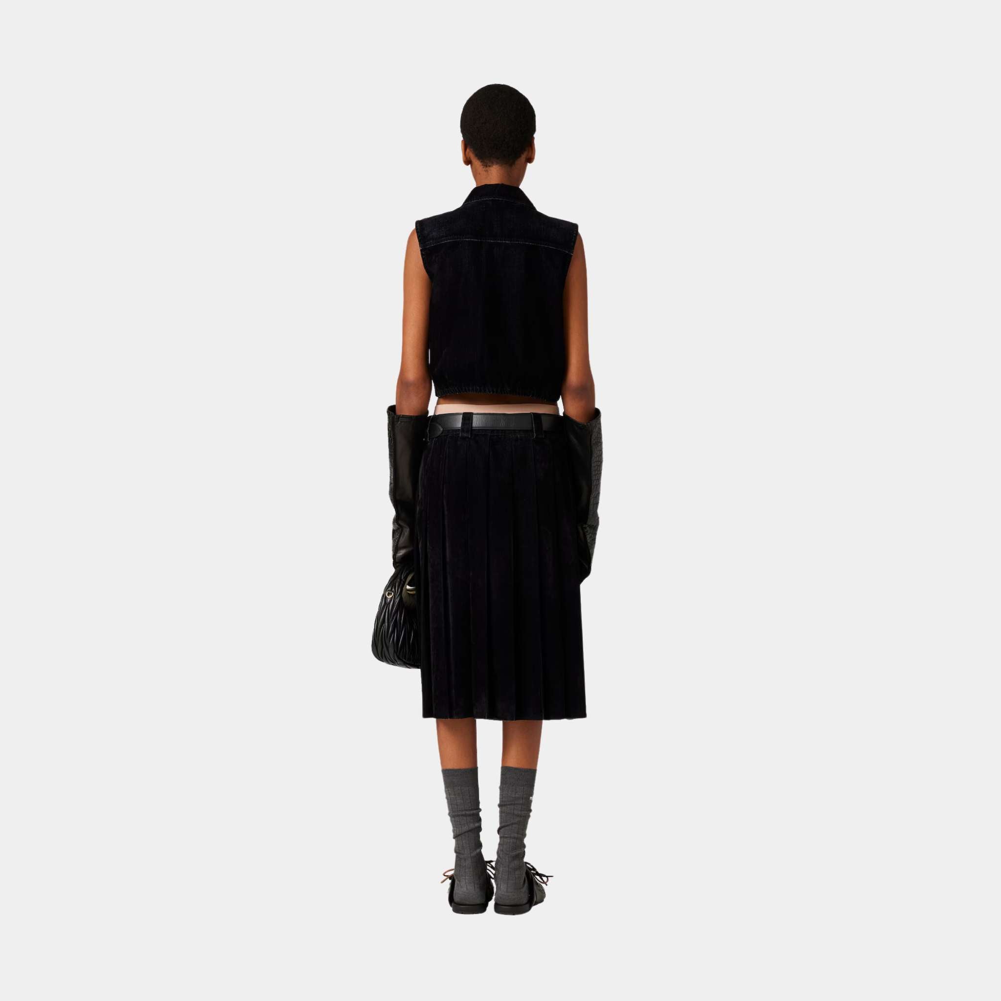 Washed Flocked Chambray Top Black