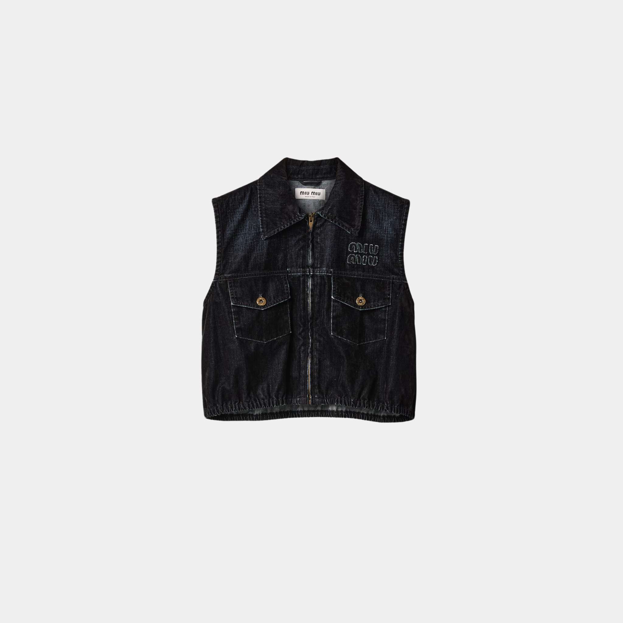 Washed Flocked Chambray Top Black