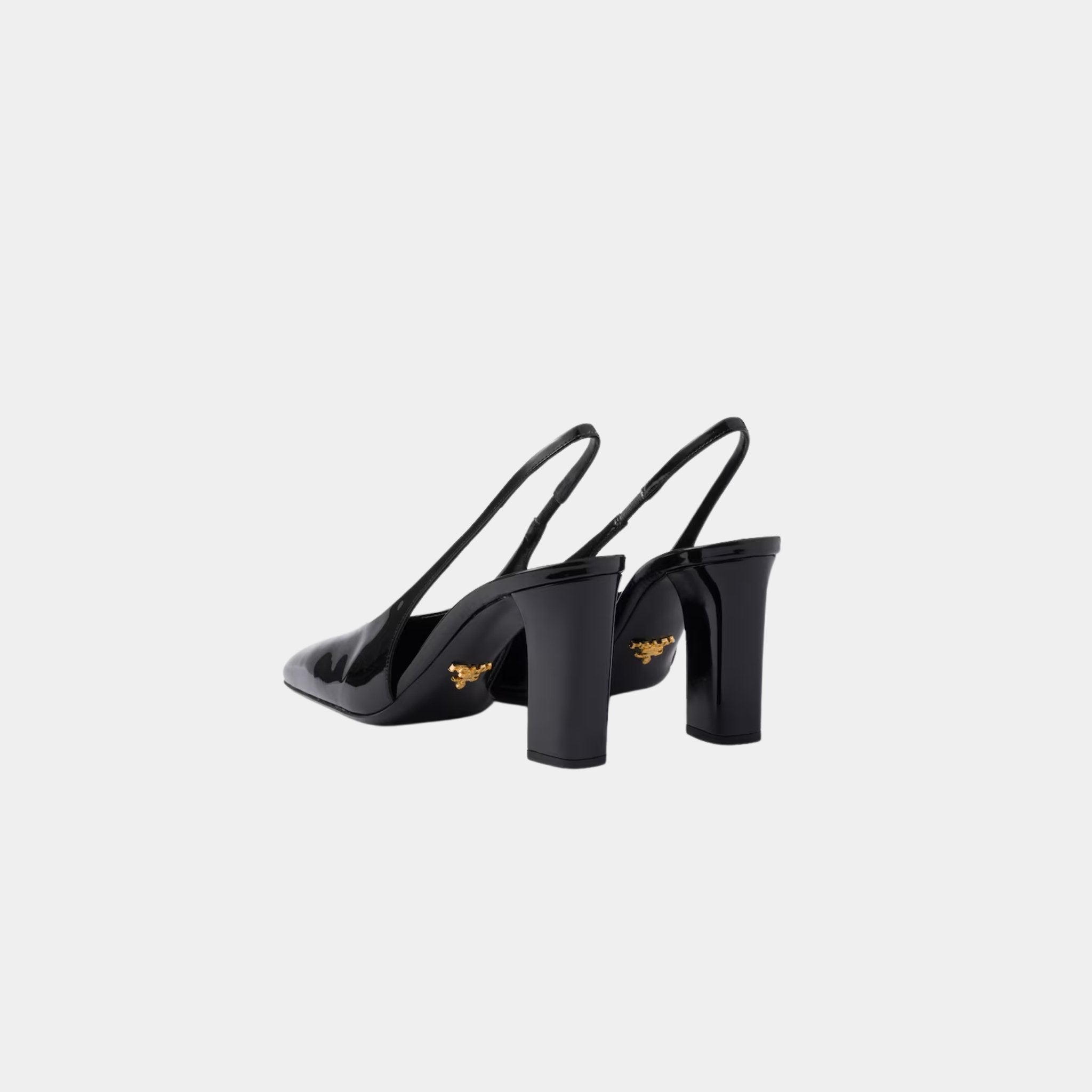 Patent Leather Slingback Pumps With Bound Leather Heel