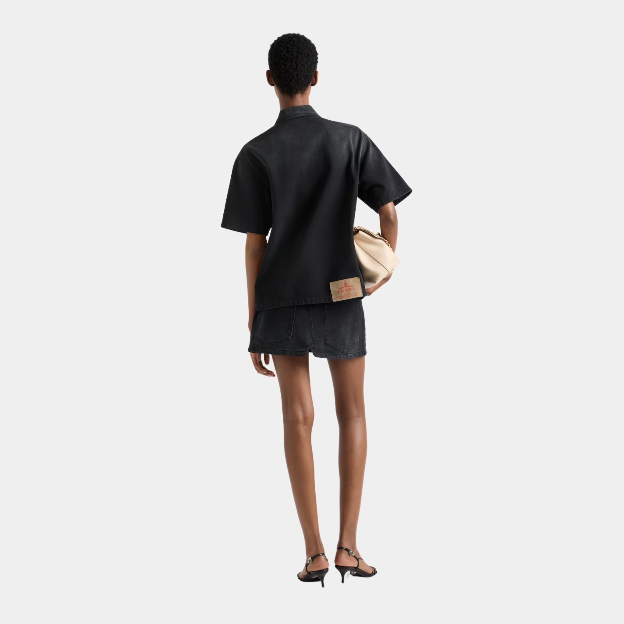 Black Denim Boxy Short-sleeved Shirt