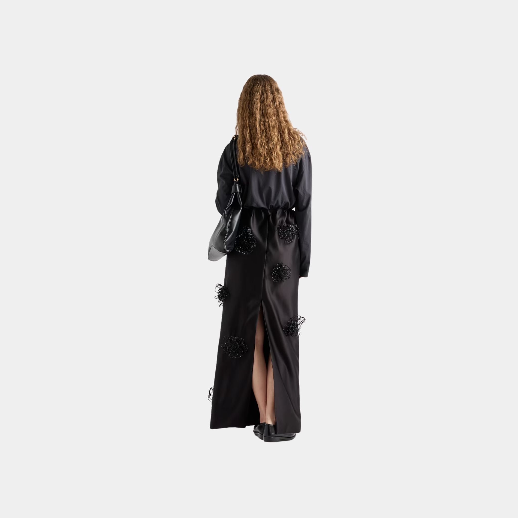 Long Embroidered Double Satin Skirt