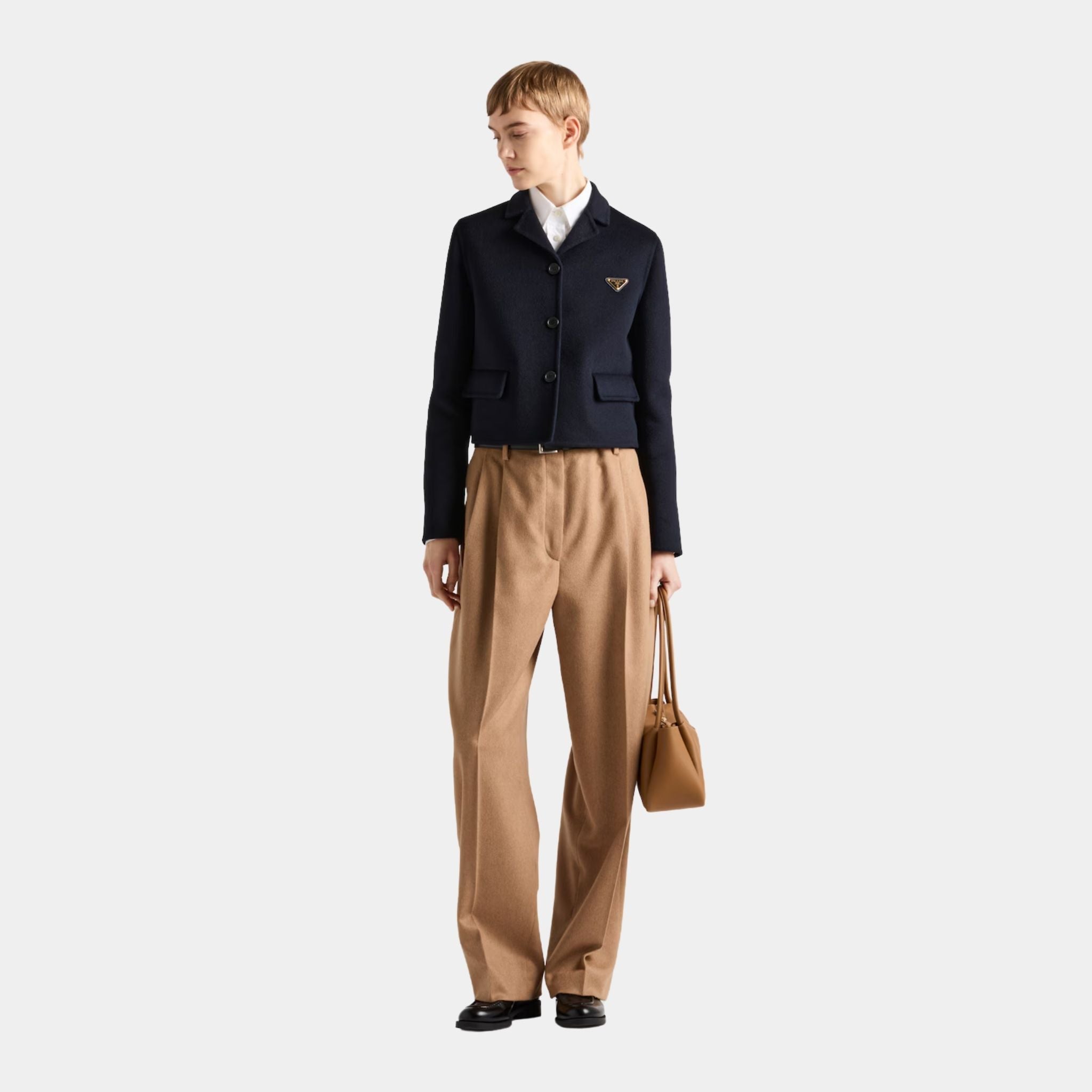 Navy Embroidered Single-breasted Cashgora Jacket