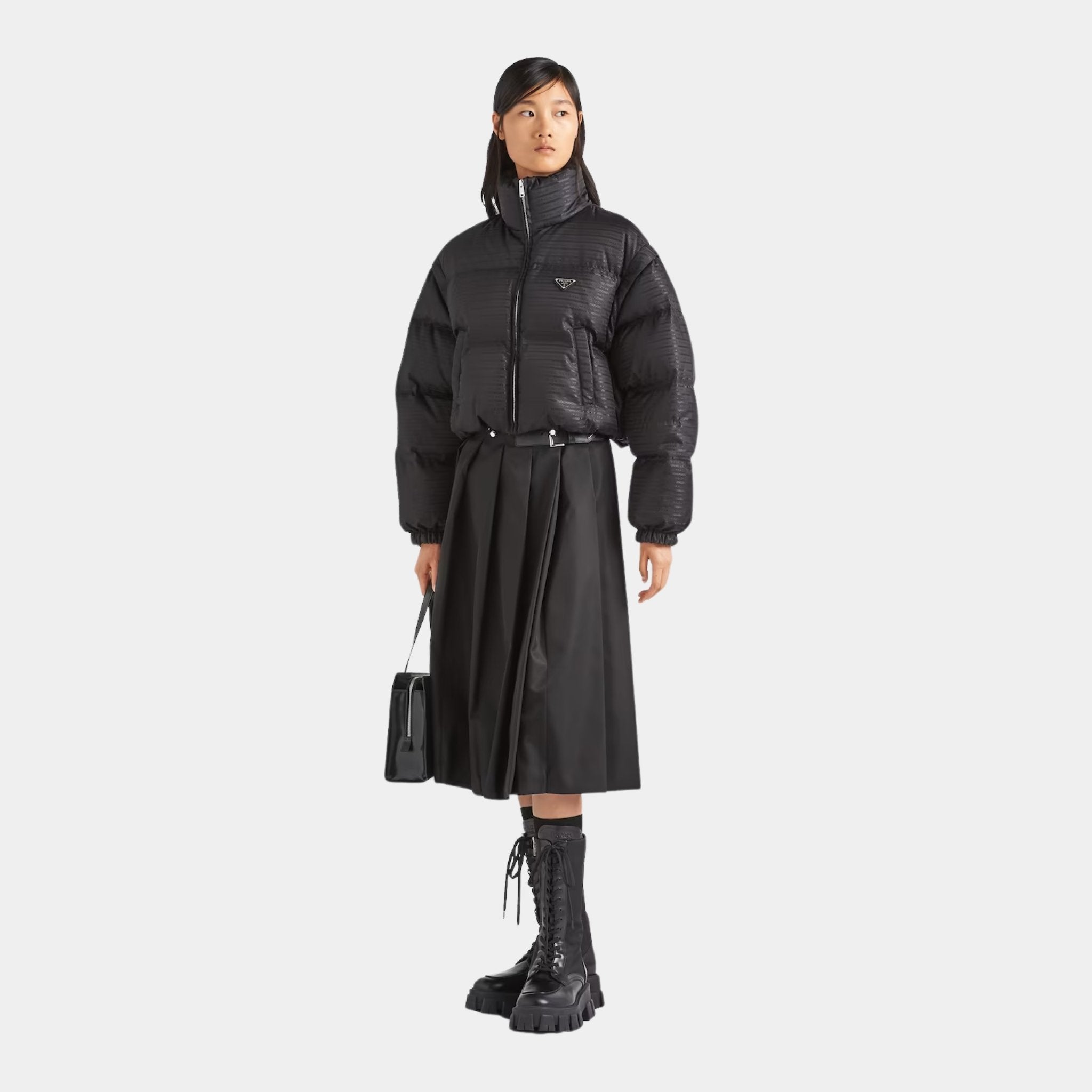Re-Nylon Cropped Hooded Down Jacket