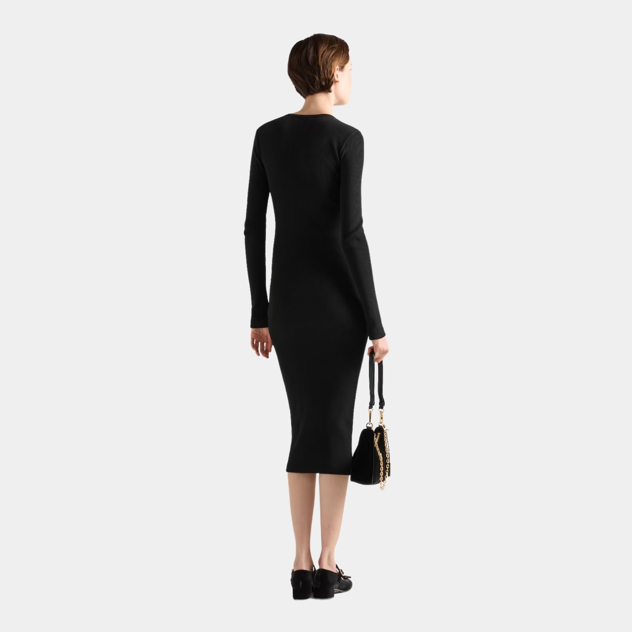 Ribbed Knit Jersey Long Sleeved Dress