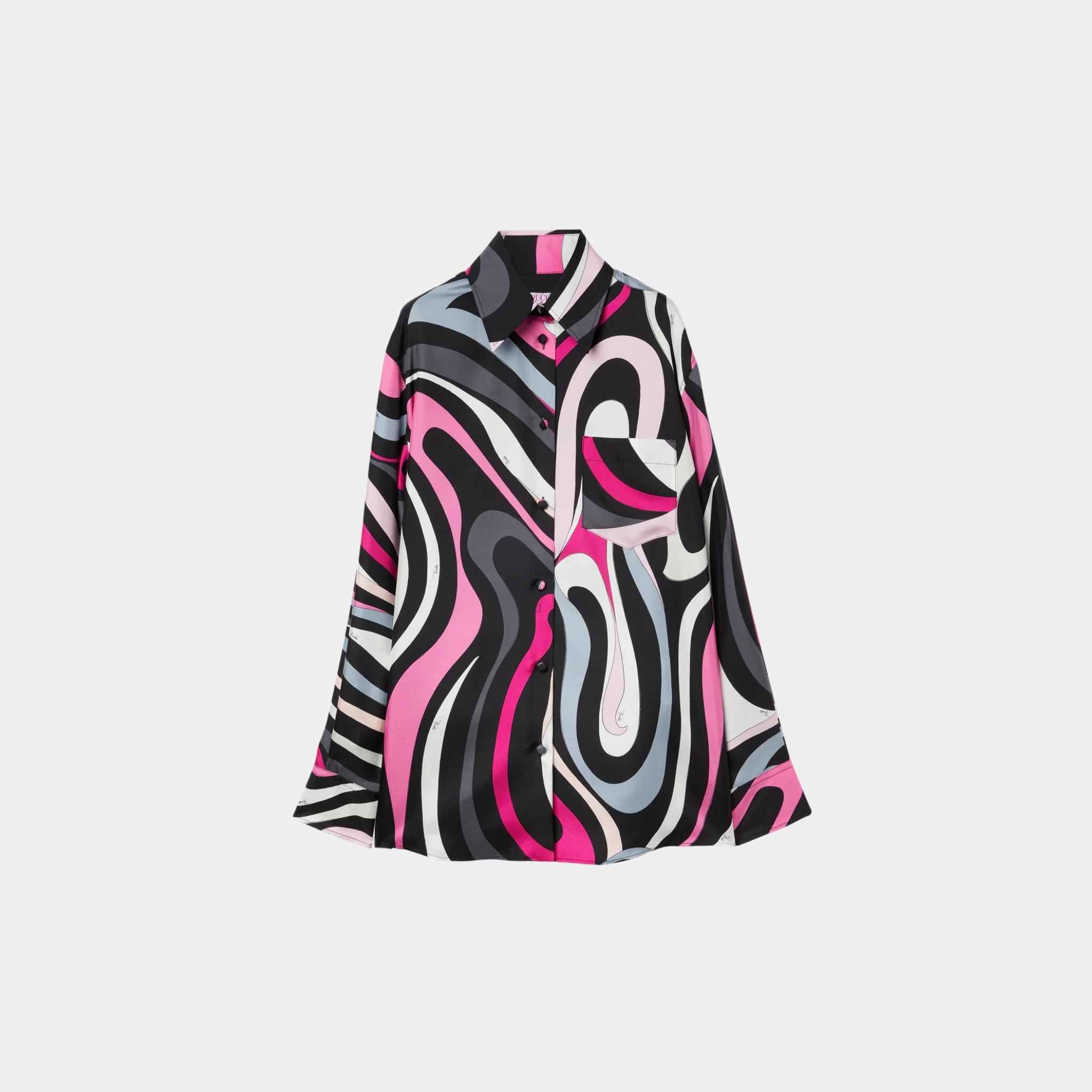 Marmo Print Oversized Fit Silk Shirt