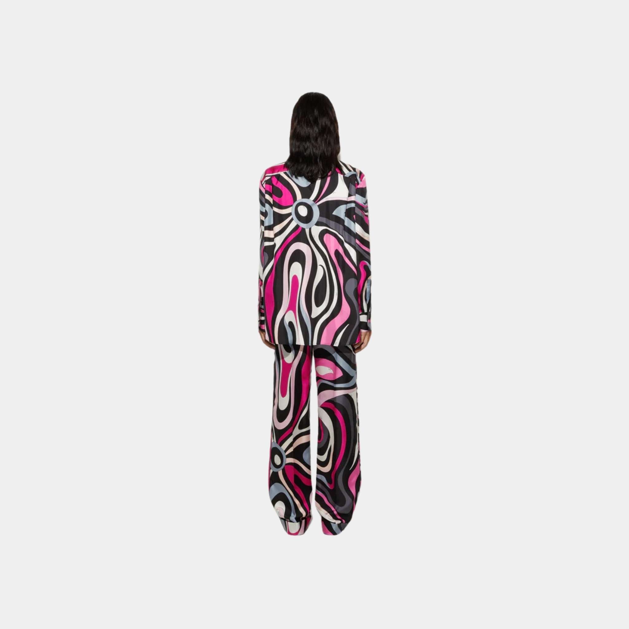 Marmo Print Straight Silk Twill Pants