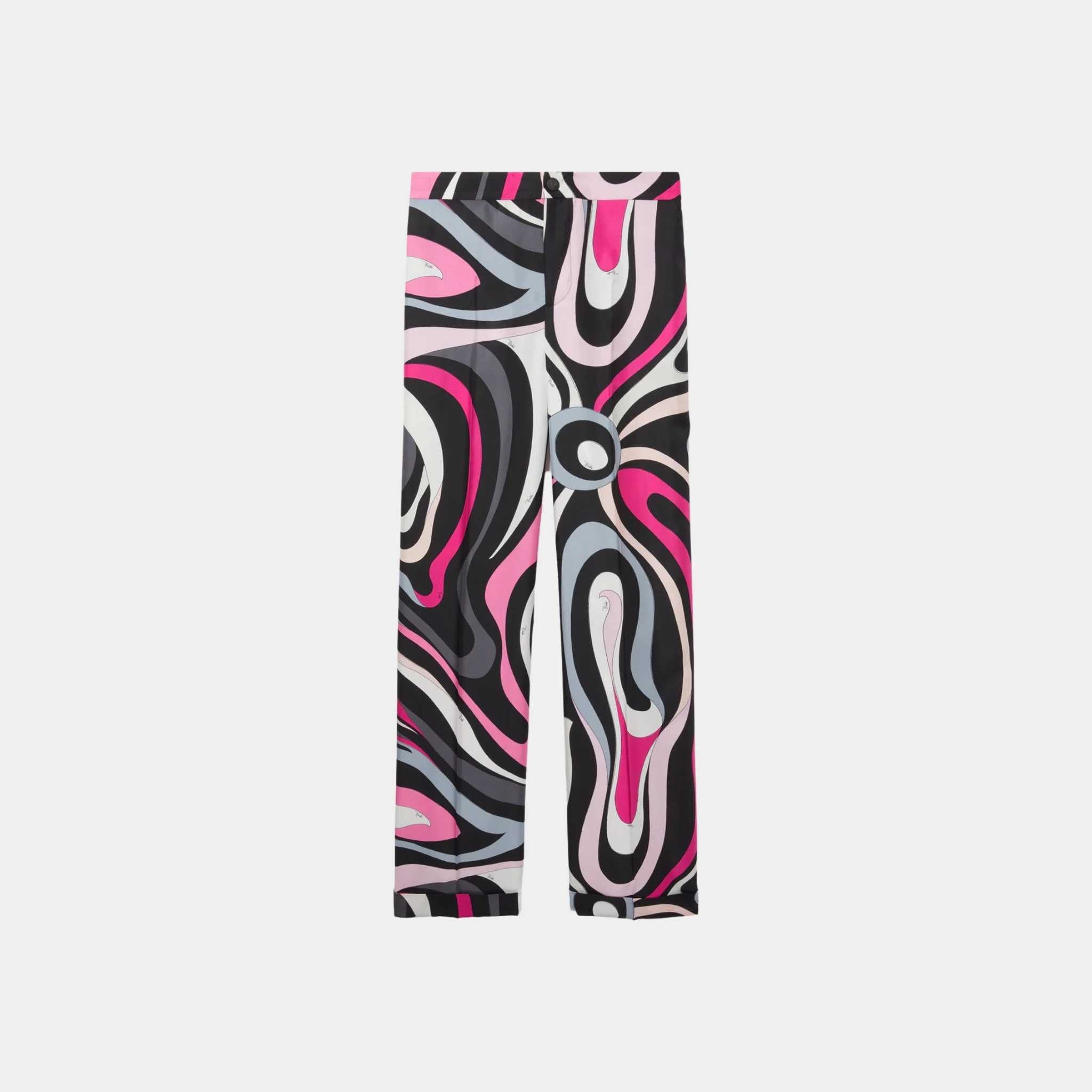 Marmo Print Straight Silk Twill Pants