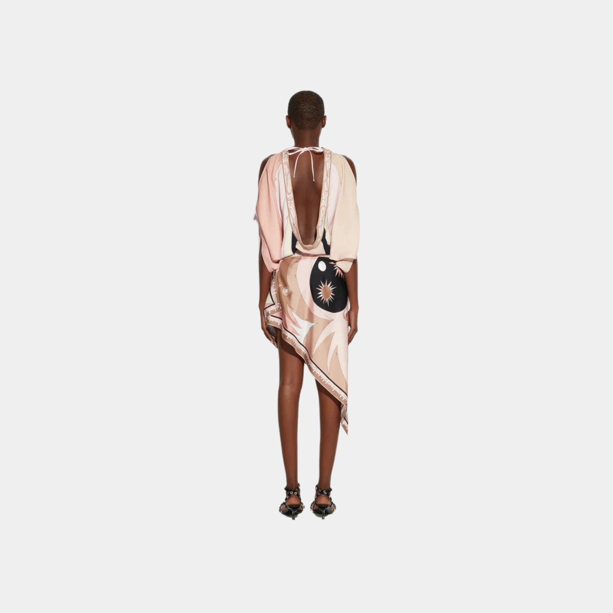 Stella Print Asymmetrical Mini Skirt In Silk