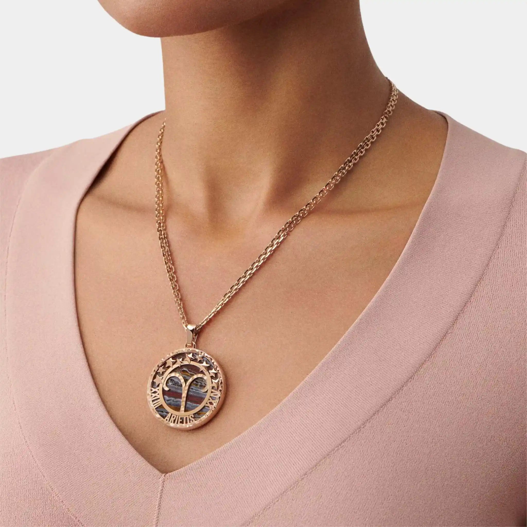 Zodiaque Arietis Long Necklace in Rose Gold & Iron Eye
