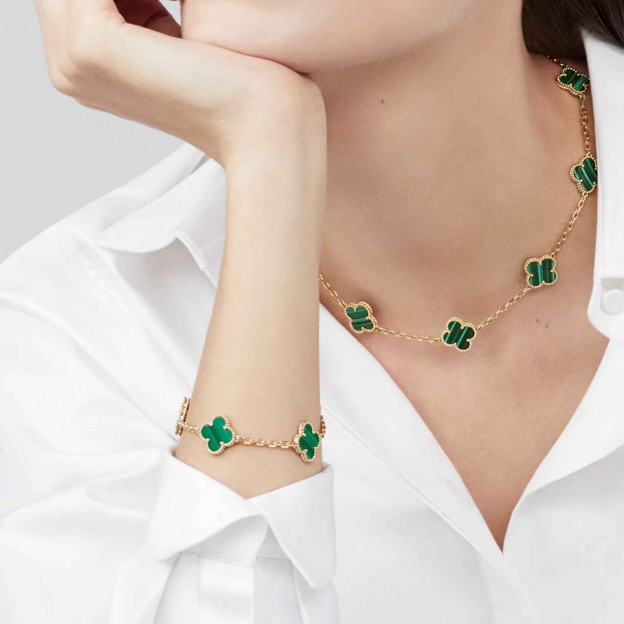 Alhambra Gold Motifs Bracelet Malachite