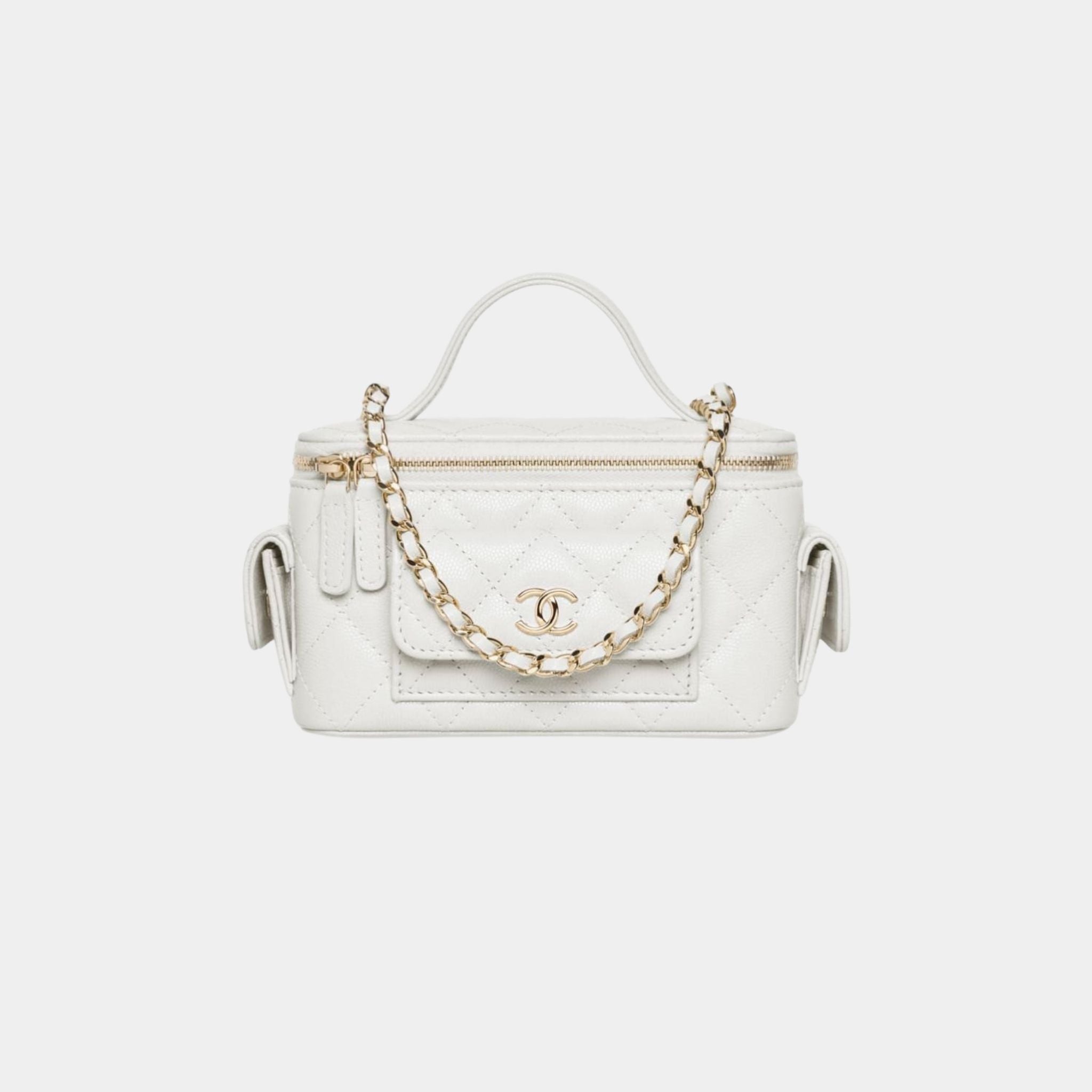 Vanity with Chain in Grained Shiny Calfskin and Gold Tone