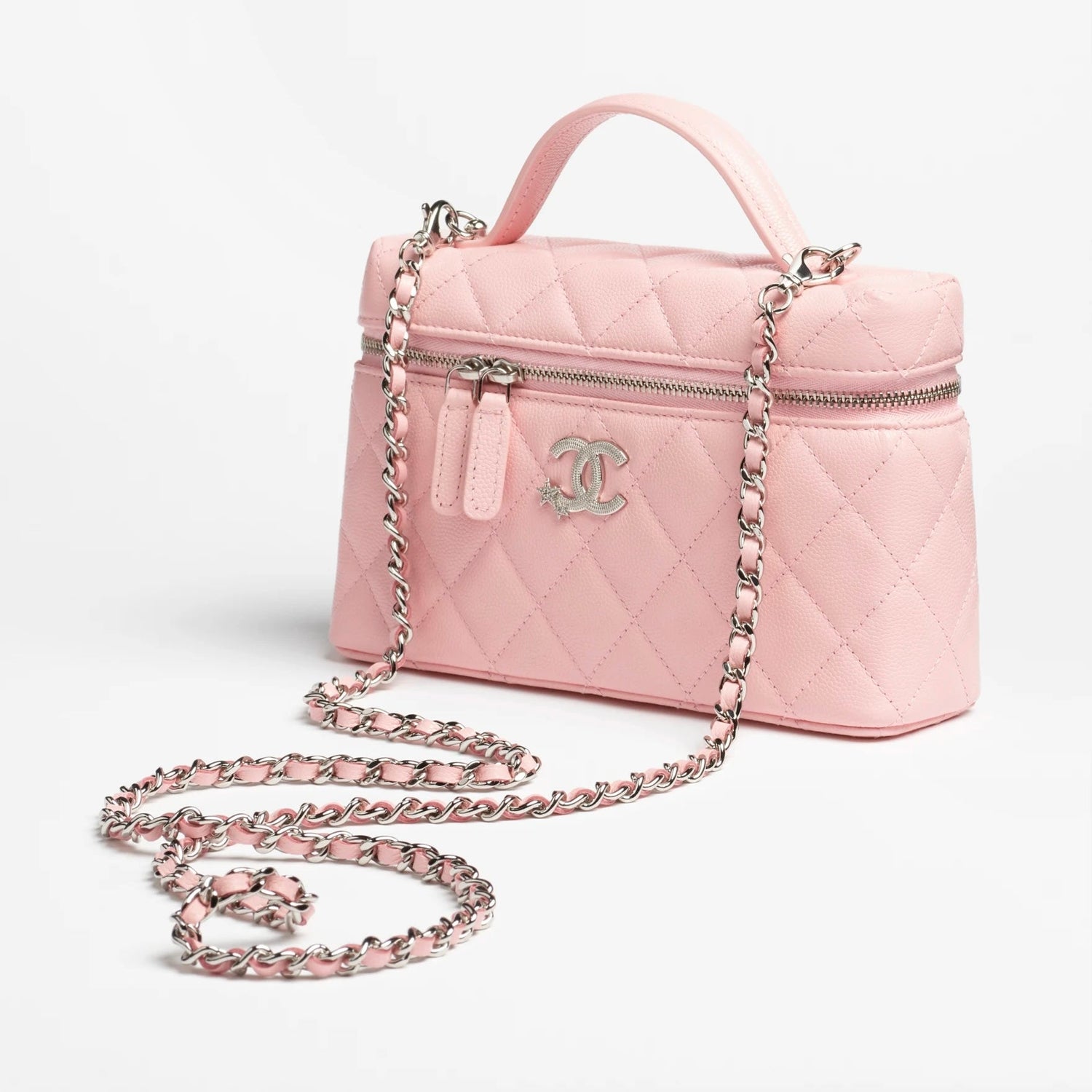 Vanity With Chain Shiny Grained Calfskin Light Pink
