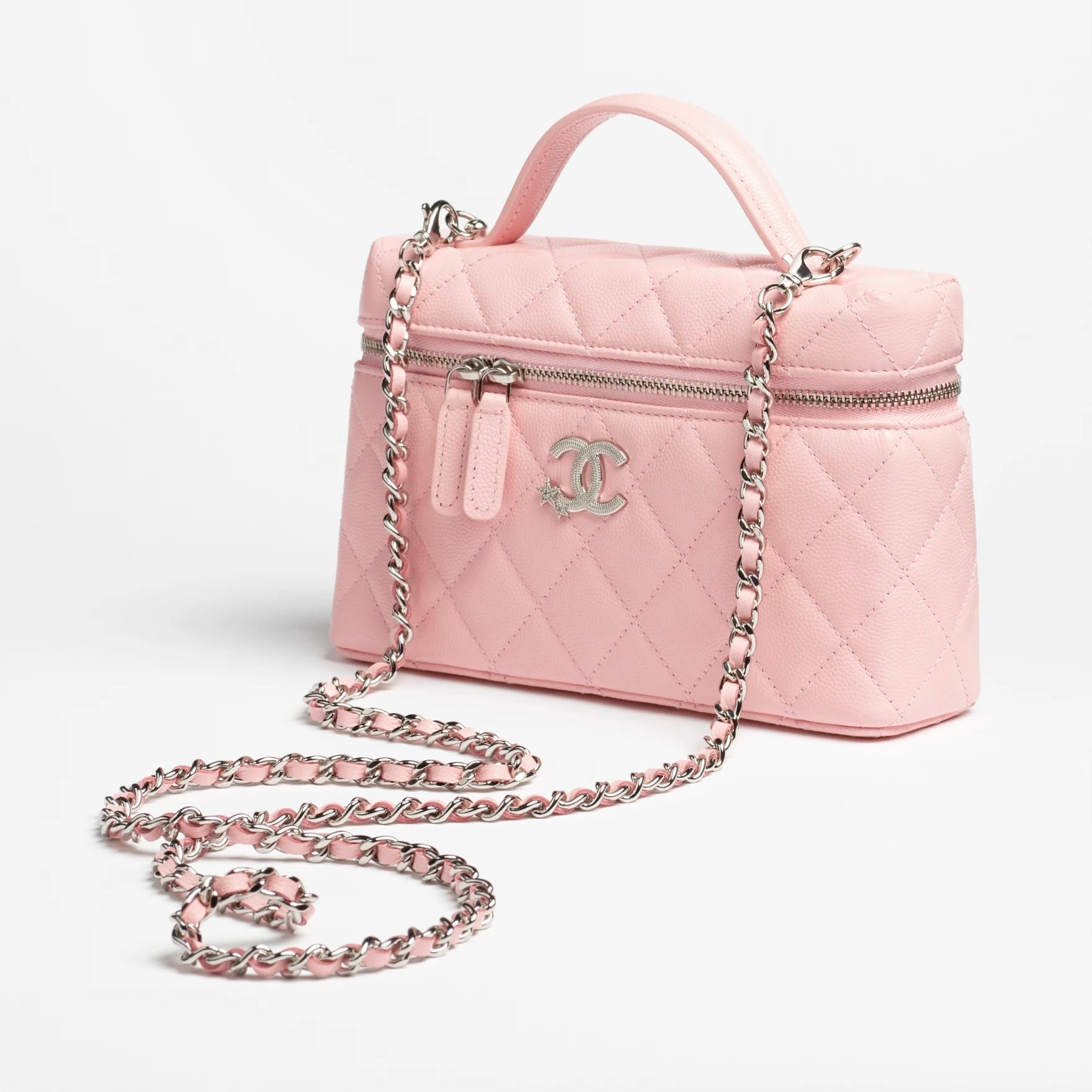 Vanity With Chain Shiny Grained Calfskin Light Pink