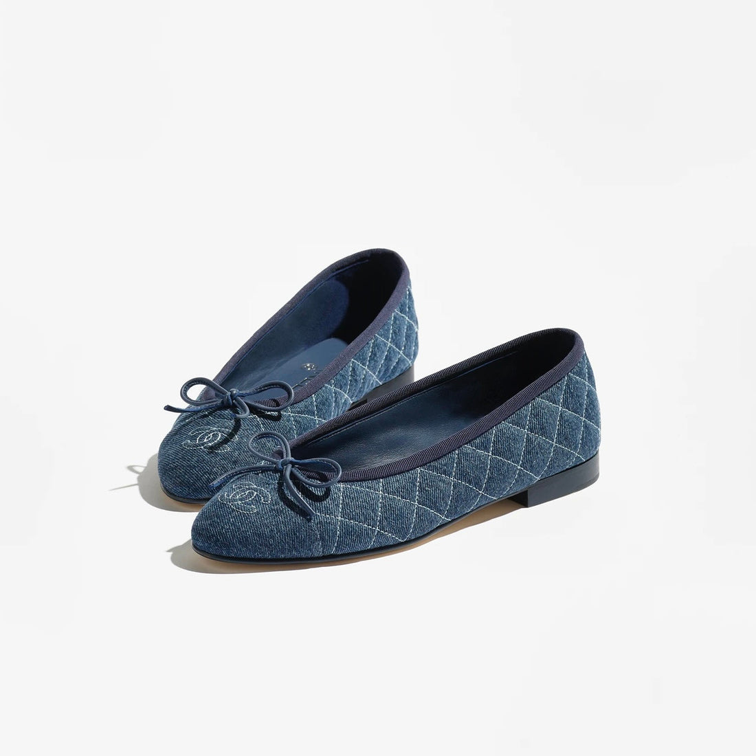 Ballet Flats in Tweed and Fabric Denim