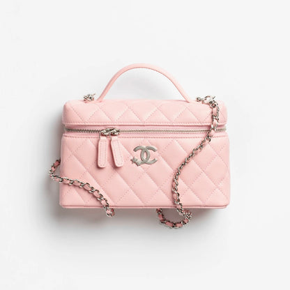 Vanity With Chain Shiny Grained Calfskin Light Pink