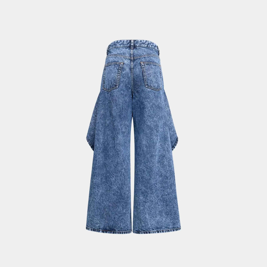 Assymetrical Ruffle Pants in Snow Denim