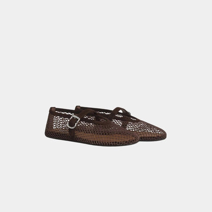 Ballet Flats in Fishnet and Suede Goatskin