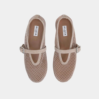 Ballet Flats in Fishnet and Suede Goatskin