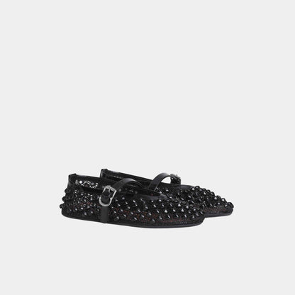 Ballet flats With Studs On Fishnet