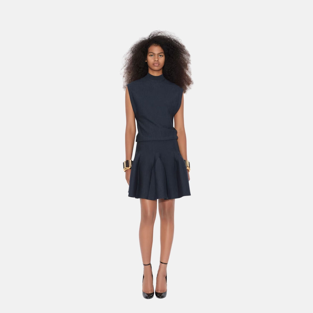 Cap Sleeve Dress In Sculptural Godet Knit