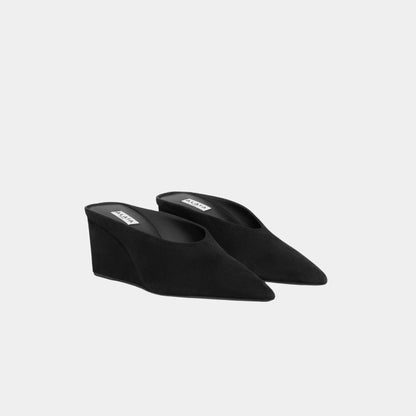 Cube Wedge Mules In Suede Goatskin