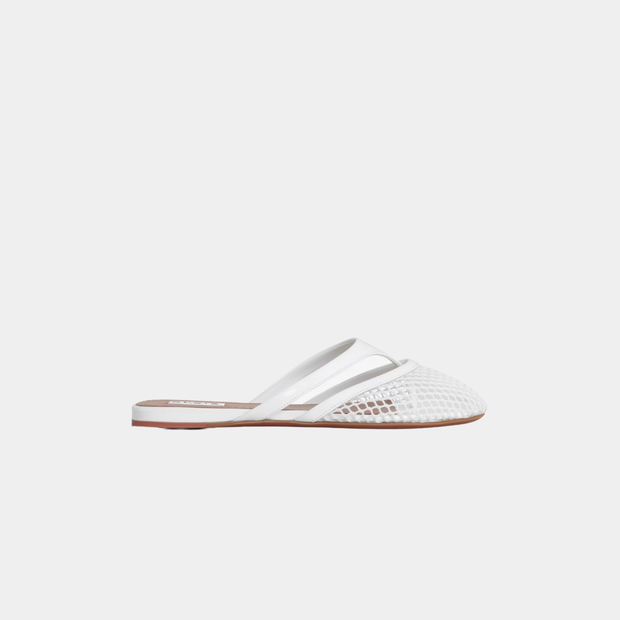 Infradito Flat Mules In Fishnet And Patent Leather
